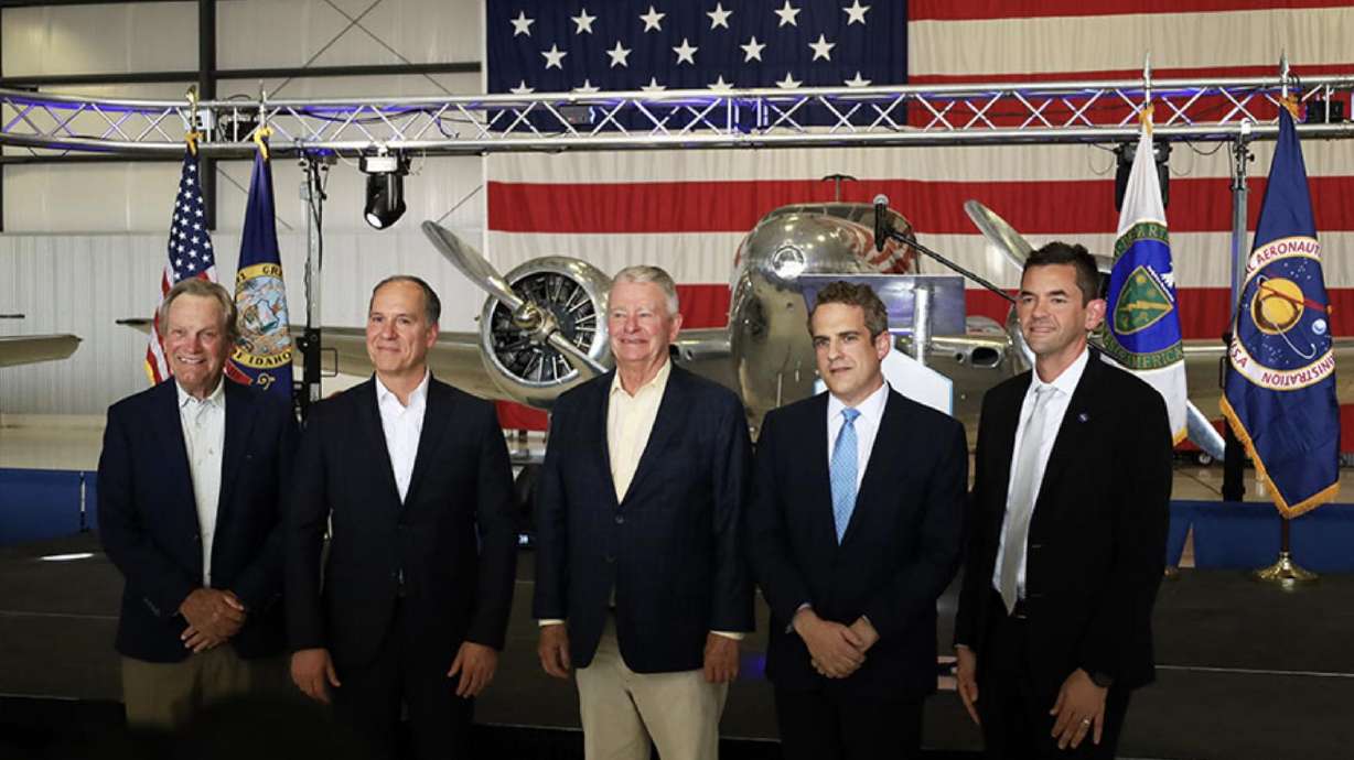 Idaho Congressman Mike Simpson, INL Director John Wagner, Idaho Governor Brad Little, Deputy Secretary of Energy James Danly, and NASA Administrator Jared Isaacman