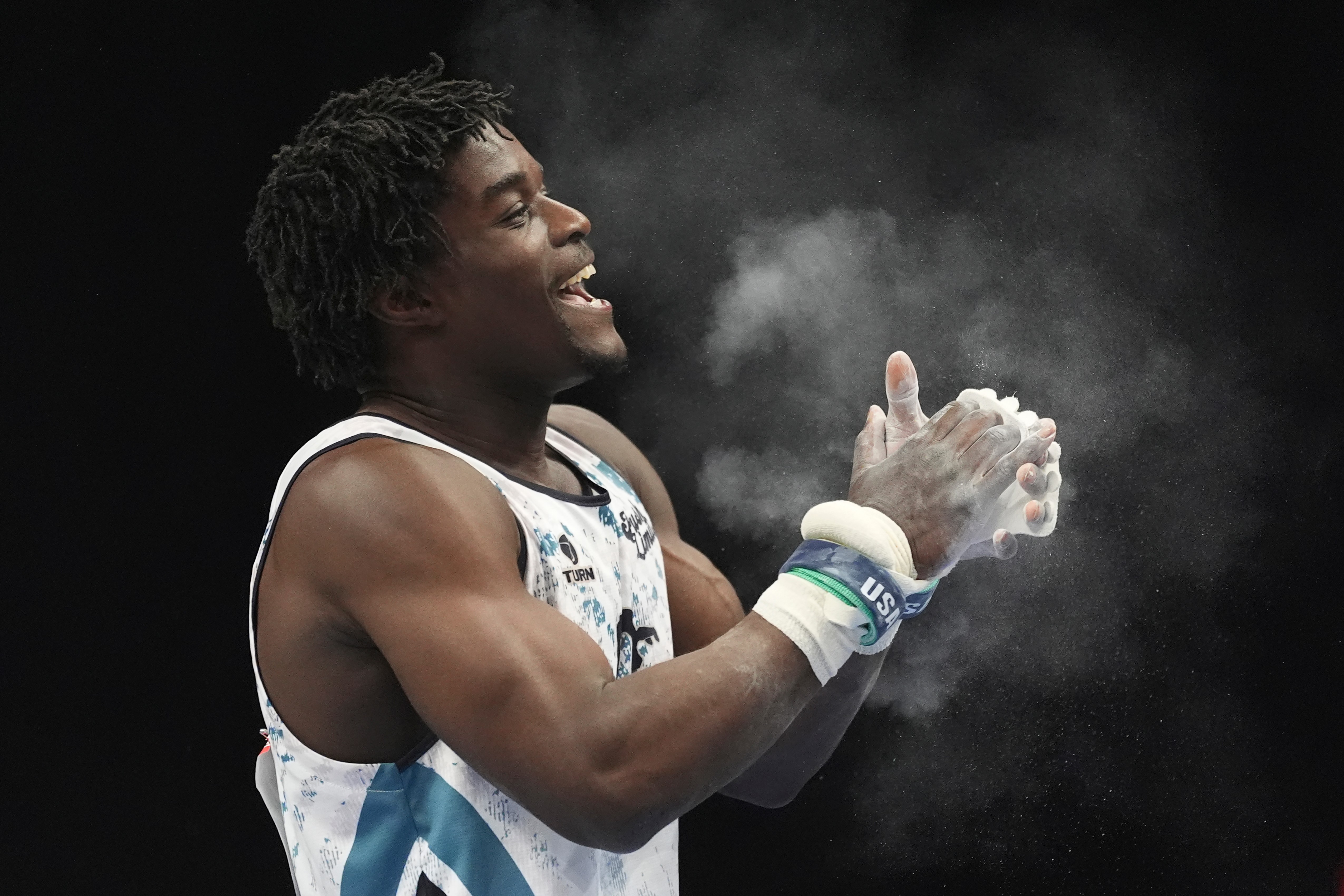 Fred Richard smiles after competing in the men's rings during the U.S. Gymnastics Championships, Thursday, Aug. 6, 2026, in Phoenix. 