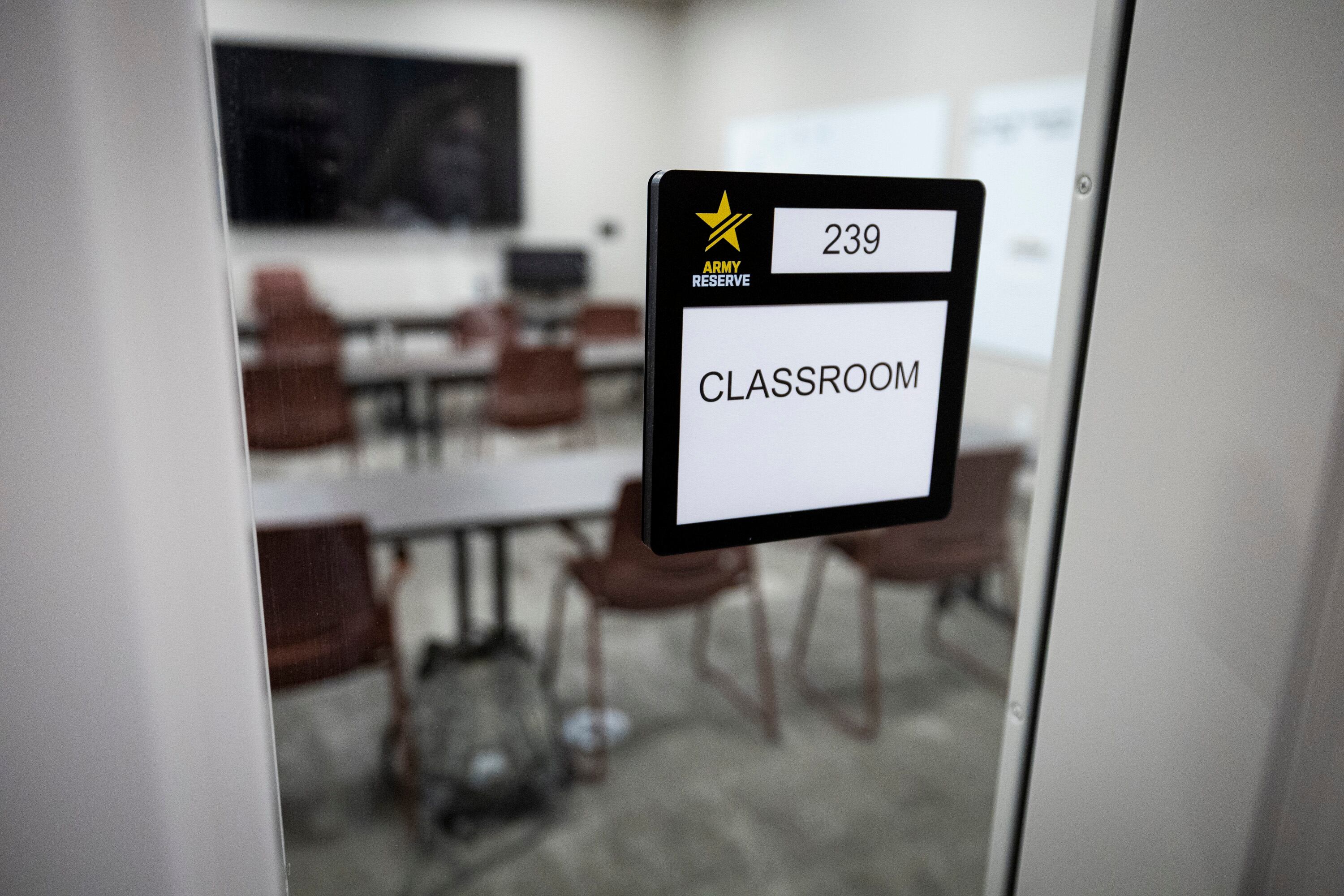 A classroom remains vacant during a tour of the Camp Williams "Deadeye" Army Reserve Center in Bluffdale on Saturday.