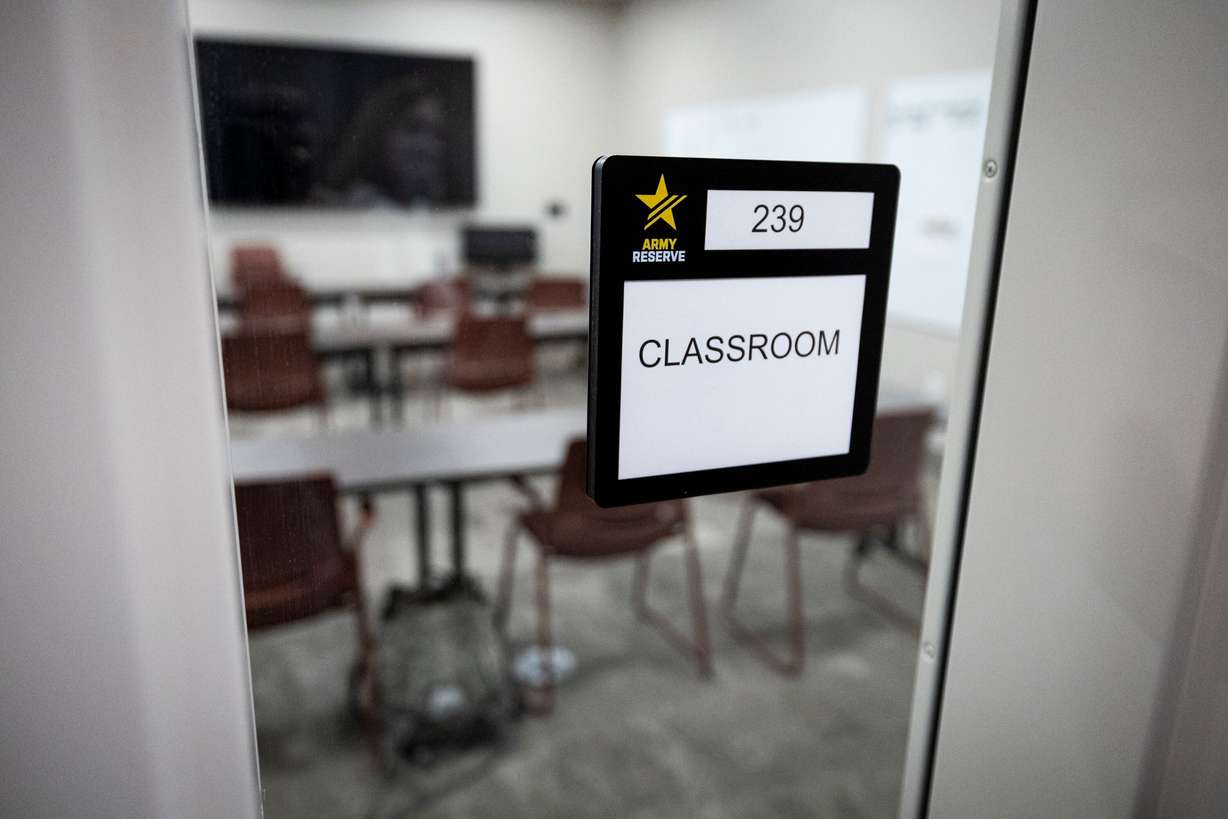 A classroom remains vacant during a tour of the Camp Williams "Deadeye" Army Reserve Center in Bluffdale on Saturday.