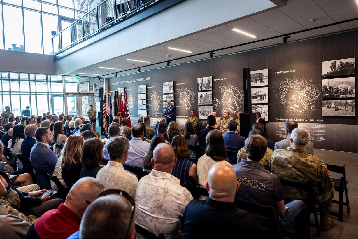 Retired Maj. Gen. Peter S. Cooke speaks during a ribbon-cutting ceremony for the Camp Williams "Deadeye" Army Reserve Center in Bluffdale on Saturday.