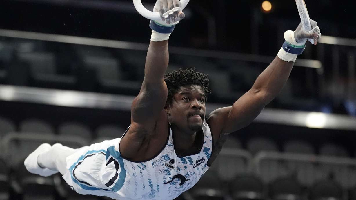 Fred Richard competes in the men's rings event during the U.S. Gymnastics Championships, Thursday, Aug. 6, 2026, in Phoenix.