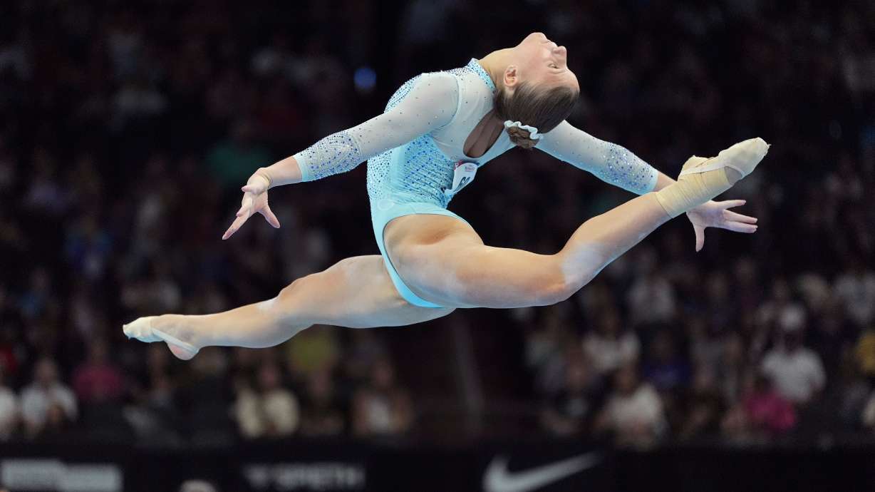 Ally Damelio competes in the women's floor exercise during the U.S. Gymnastics Championships, Sunday, Aug. 9, 2026, in Phoenix.