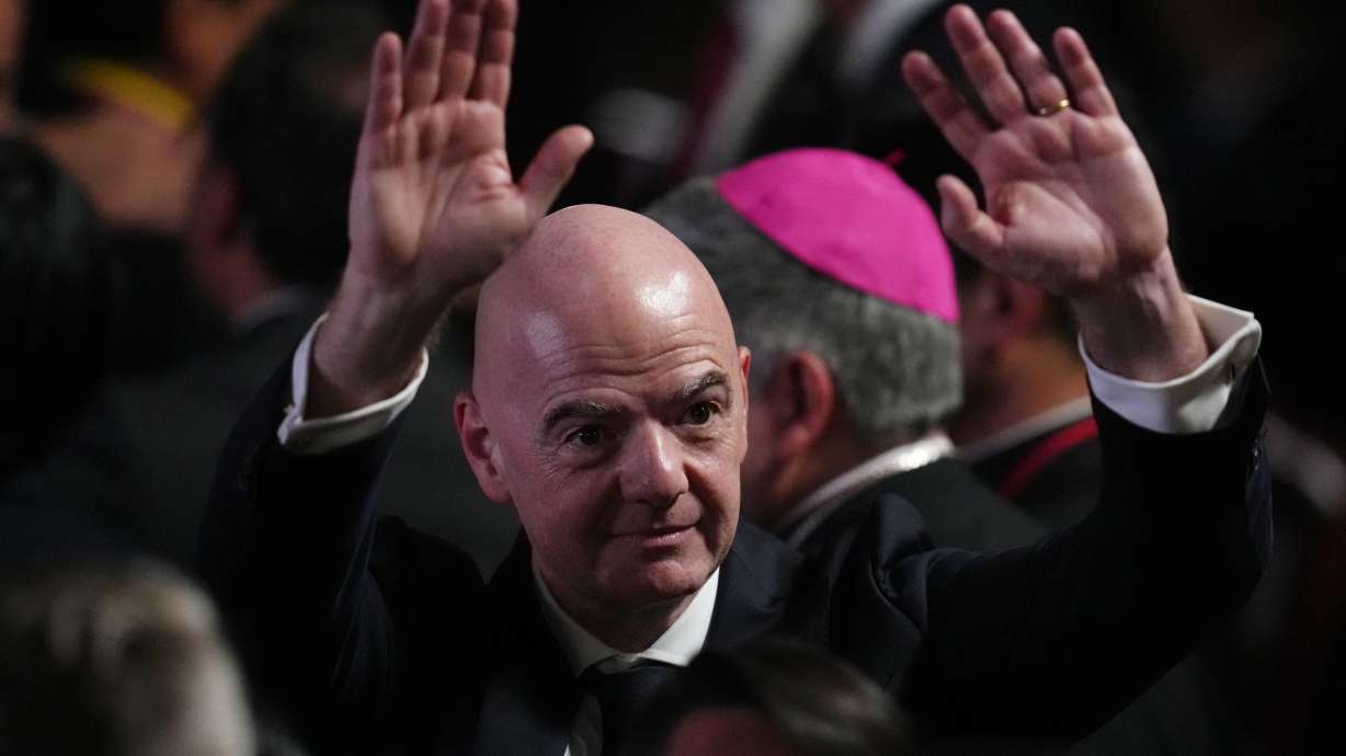 FIFA President Gianni Infantino arrives for the inauguration of President Abelardo de la Espriella in Cali, Colombia, Friday, Aug. 7, 2026.