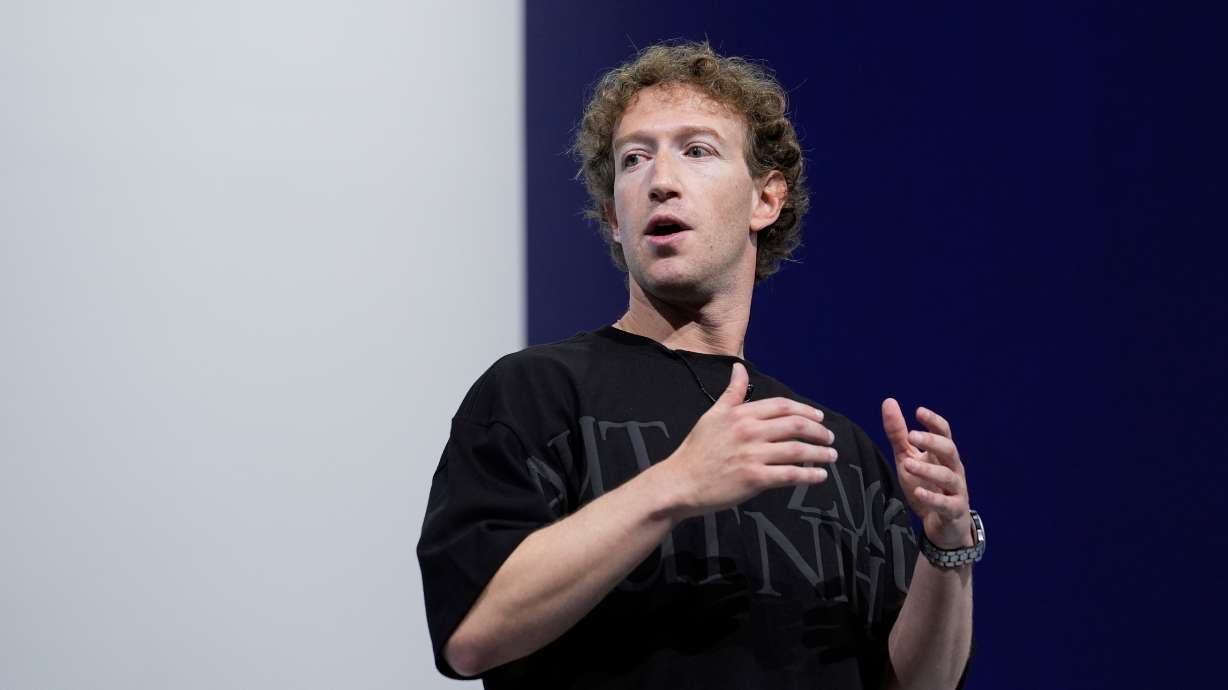 Mark Zuckerberg talks about the Orion AR glasses during the Meta Connect conference on Sept. 25, 2024, in Menlo Park, Calif.