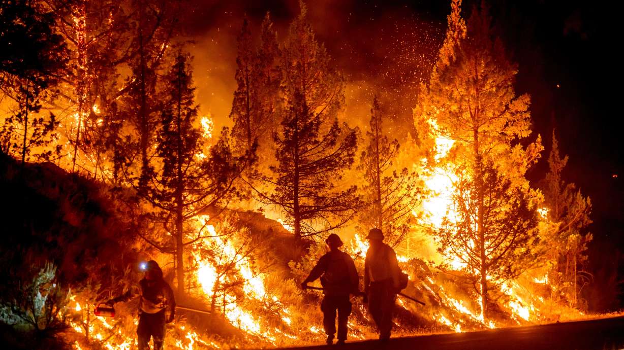 Firefighters burn off vegetation while trying to stop the Bench Fire from spreading in Warm Springs, Oregon, on July 25.