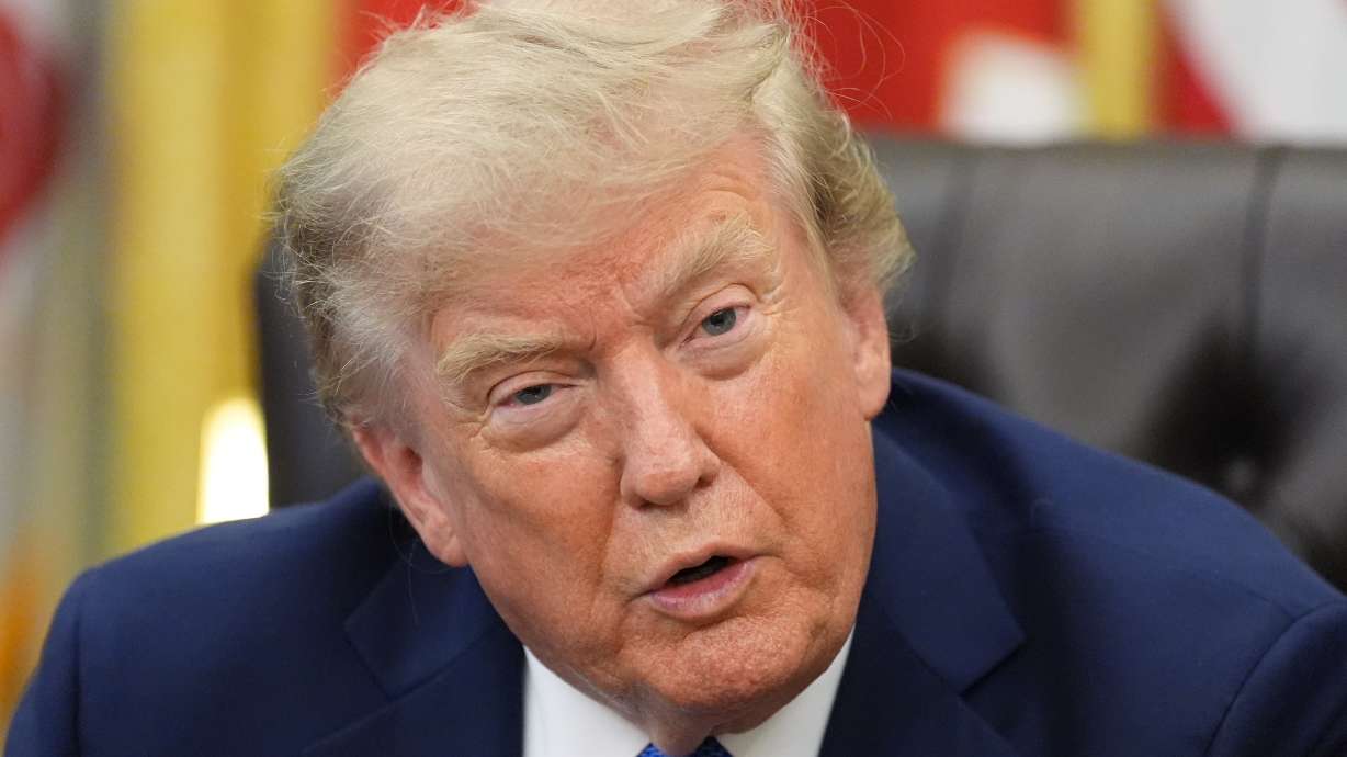 President Donald Trump speaks in the Oval Office of the White House, Thursday in Washington.