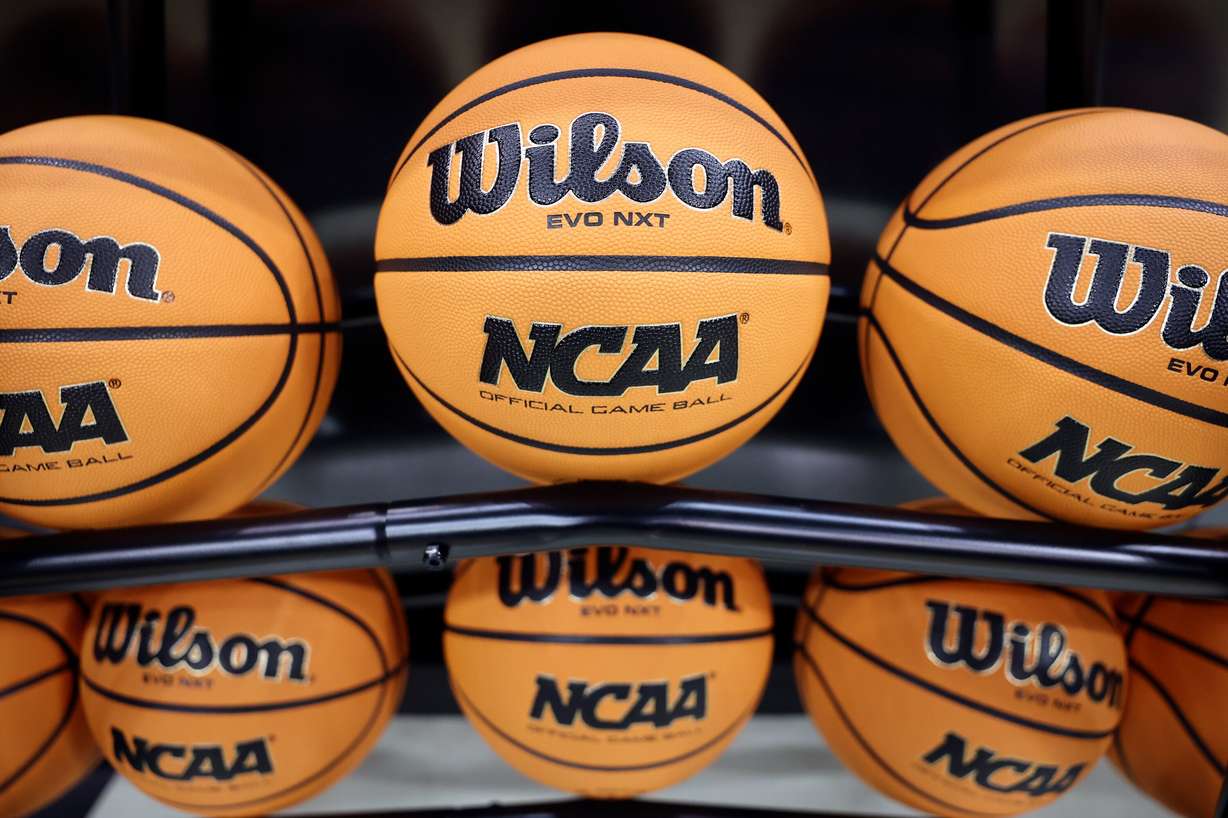 NCAA basketballs are pictured at the Prudential Center in Newark, N.J., on March 26, 2025.