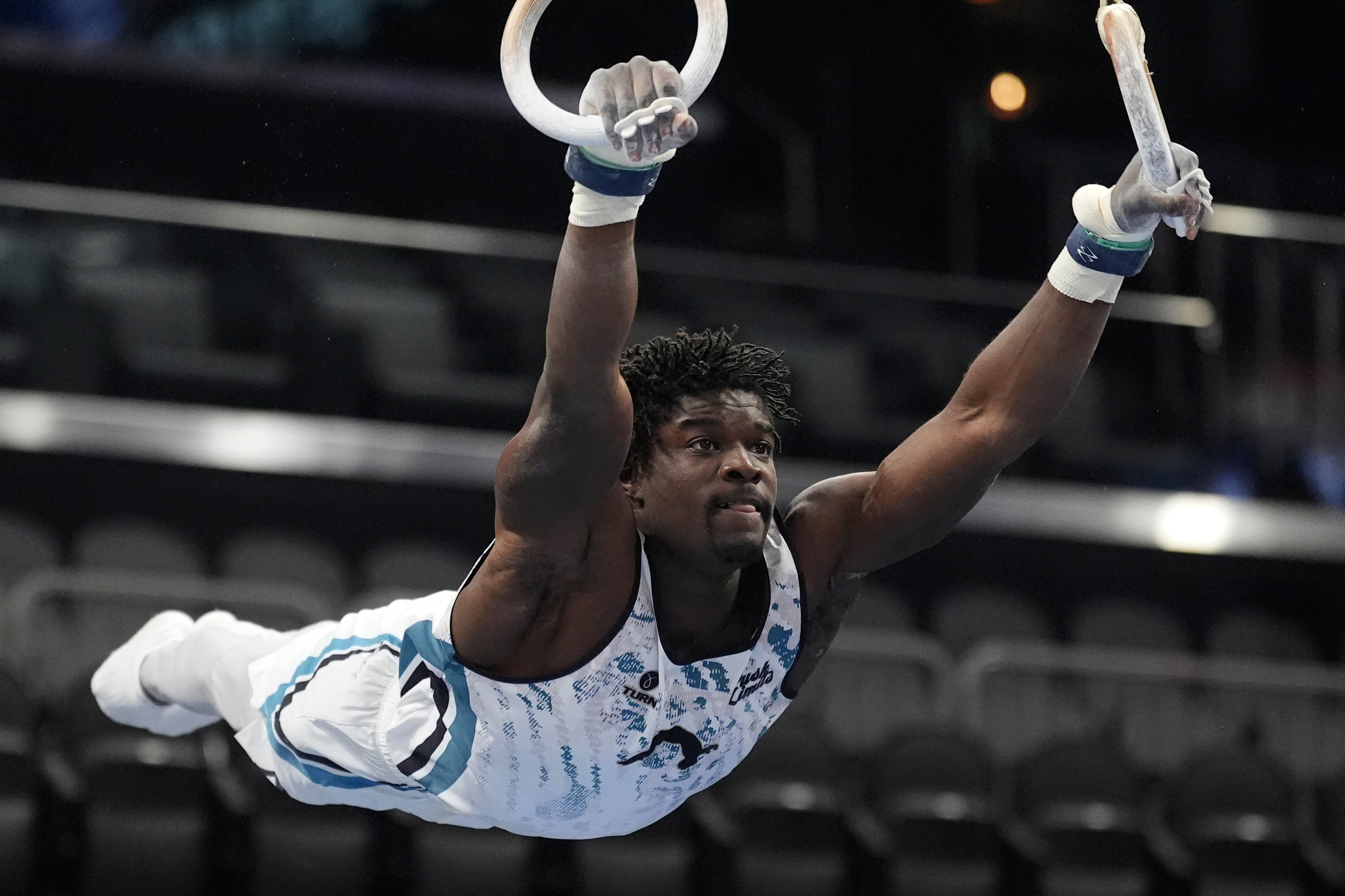 Fred Richard competes in the men's rings event during the U.S. Gymnastics Championships, Thursday, Aug. 6, 2026, in Phoenix. 