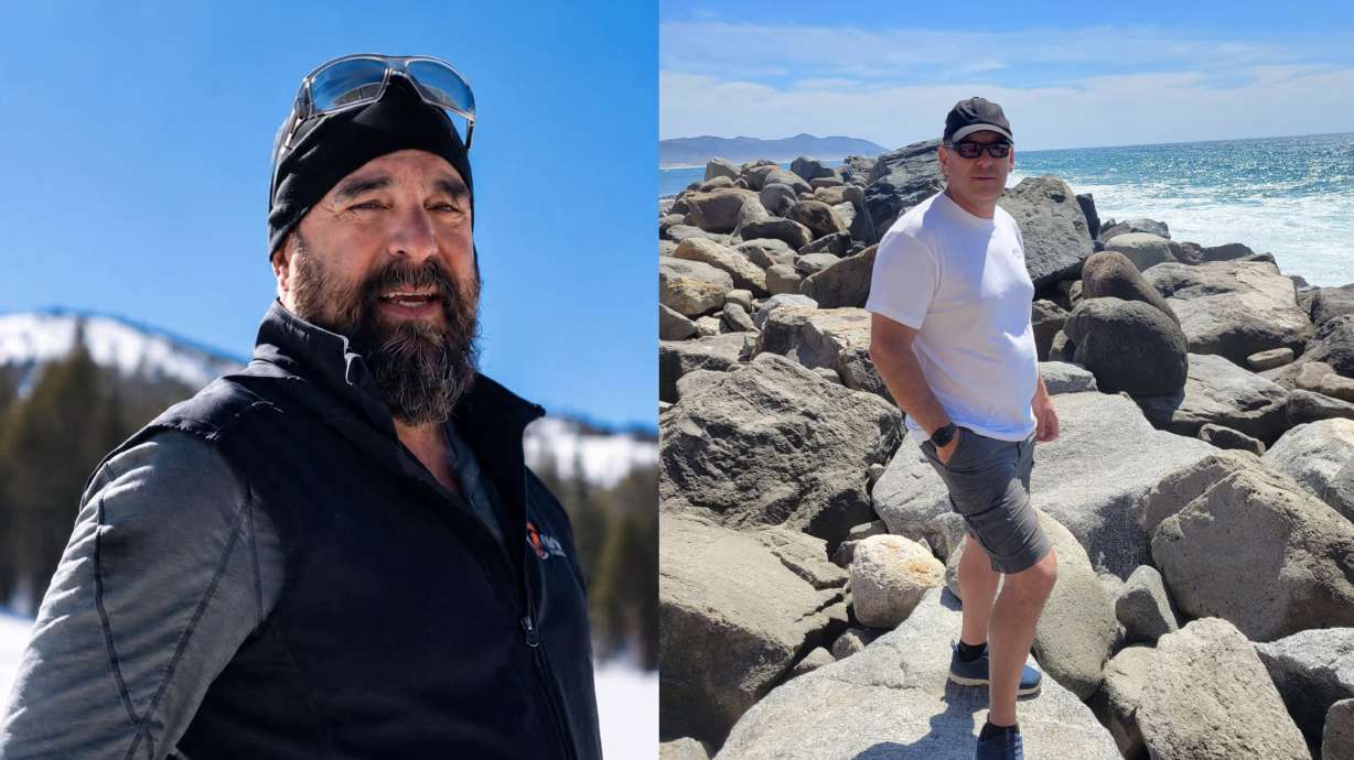 Chris Andersen, of Stateline, Nevada, left, and Miles Elliott, from Porterville, California, right, were killed when the Sikorsky S-64 Skycrane they were piloting at the Widemouth 2 Fire crashed on Friday.