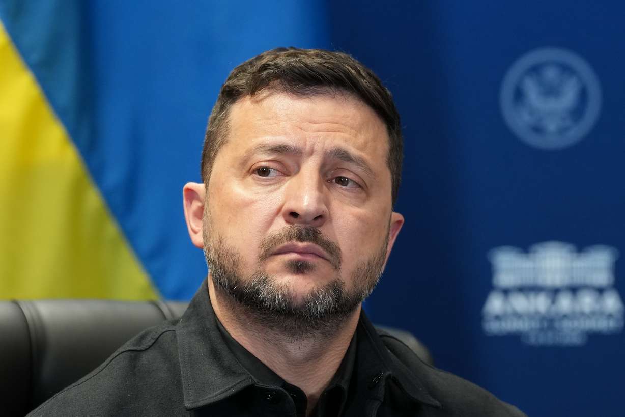 Ukraine's President Volodymyr Zelenskyy during his meeting with President Donald Trump on the sidelines of the NATO summit in Ankara, Turkey, on July 8. Zelenskyy's office is being investigated by anti-corruption agencies.