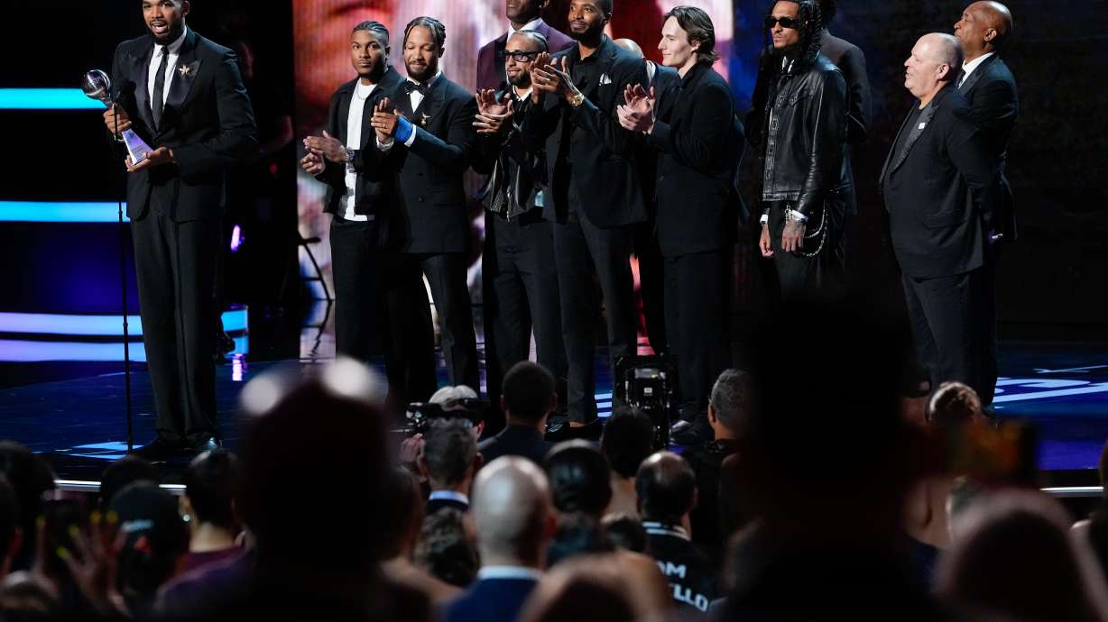Members of the New York Knicks accept the best team award at the ESPY Awards in the David H. Koch Theater at Lincoln Center Wednesday, July 15, 2026, in New York.
