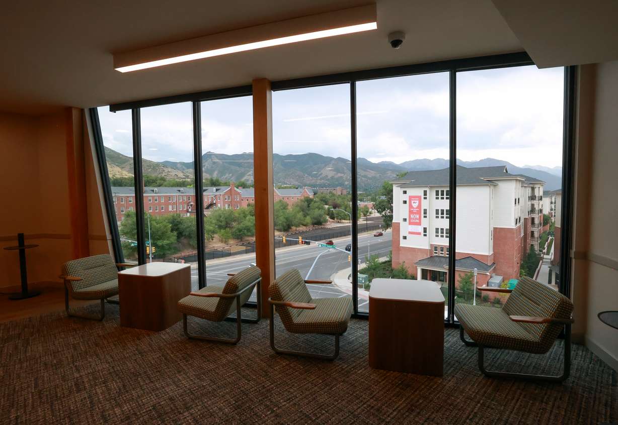 Windows overlook the foothills and various hiking trails from Trailhead, the University of Utah’s newest residence hall, in Salt Lake City on Tuesday. The U. this semester will welcome students to the new 1,447-bed residence hall.