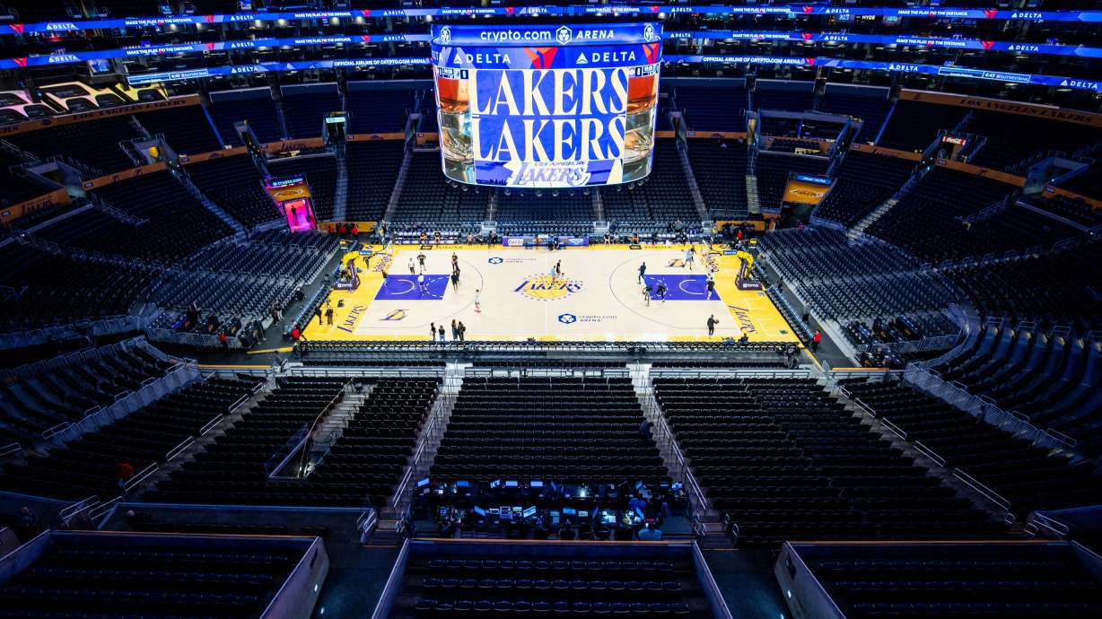 FILE - Crypto Arena is viewed before a Los Angeles Lakers NBA basketball game against the Memphis Grizzlies, Jan. 4, 2026, in Los Angeles.