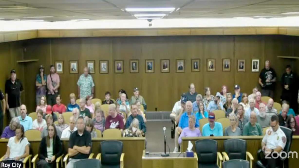 Roy leaders on Tuesday approved a scaled-back 34.25% property tax hike after a lengthy hearing, and foes are saying they plan a campaign to halt the increase. The photo shows audience members at the hearing.