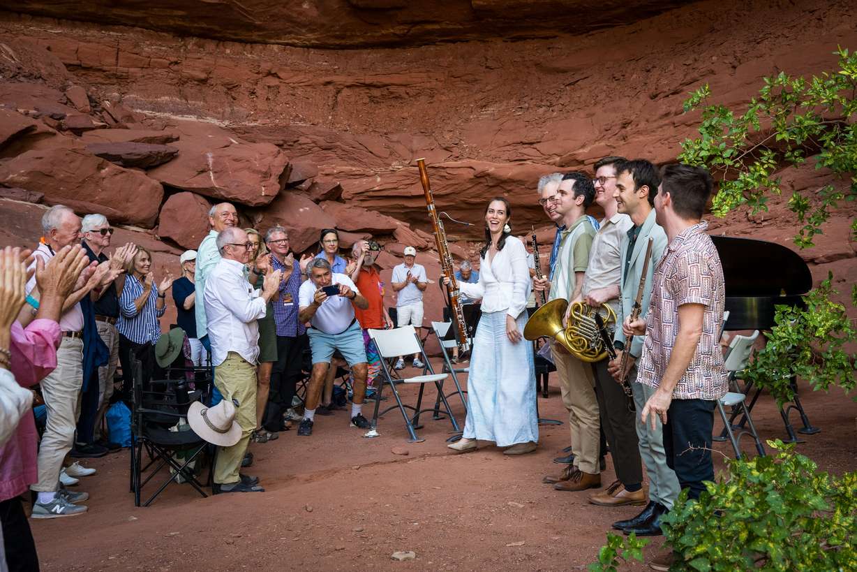 Audience members applaud for Windsync during the Grotto Concert, part of the Moab Music Festival in 2025.