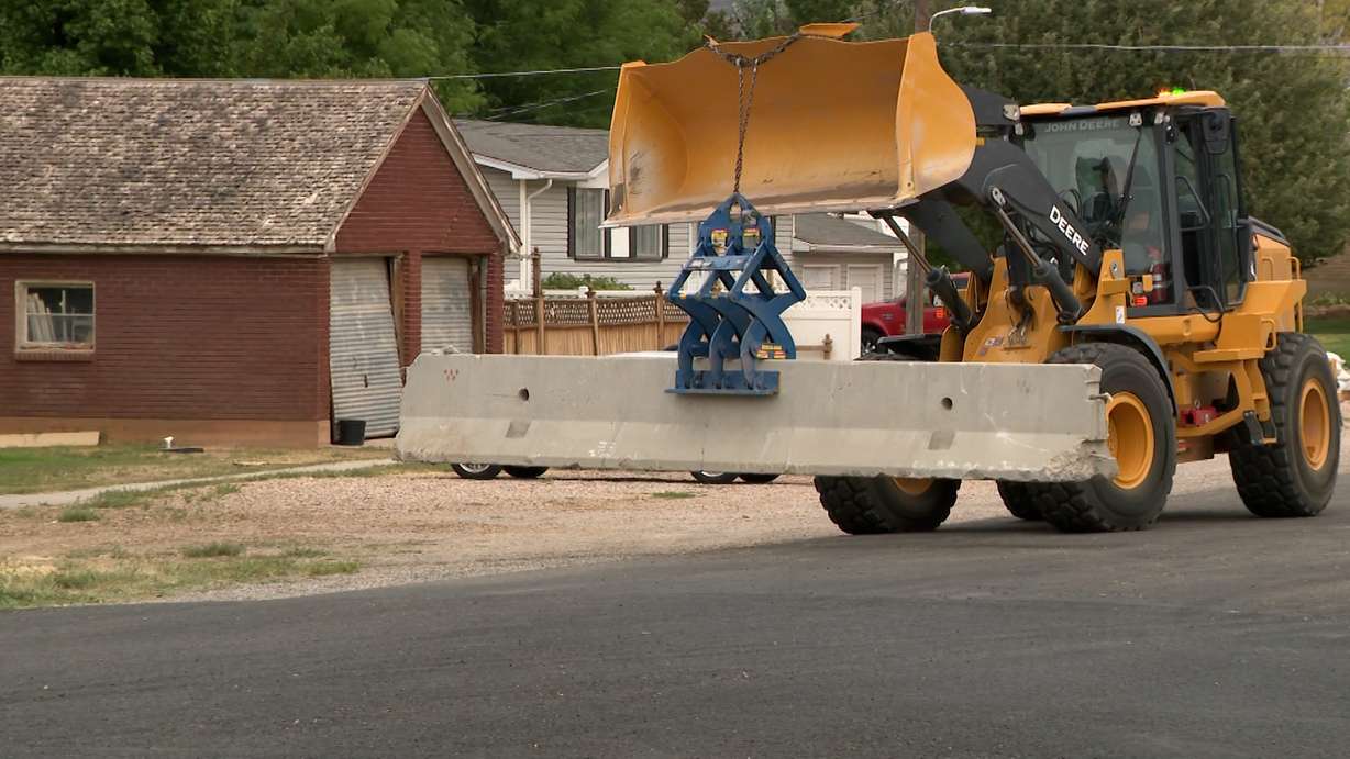 A tractor is seen in Fillmore as the town prepares for potential flooding.