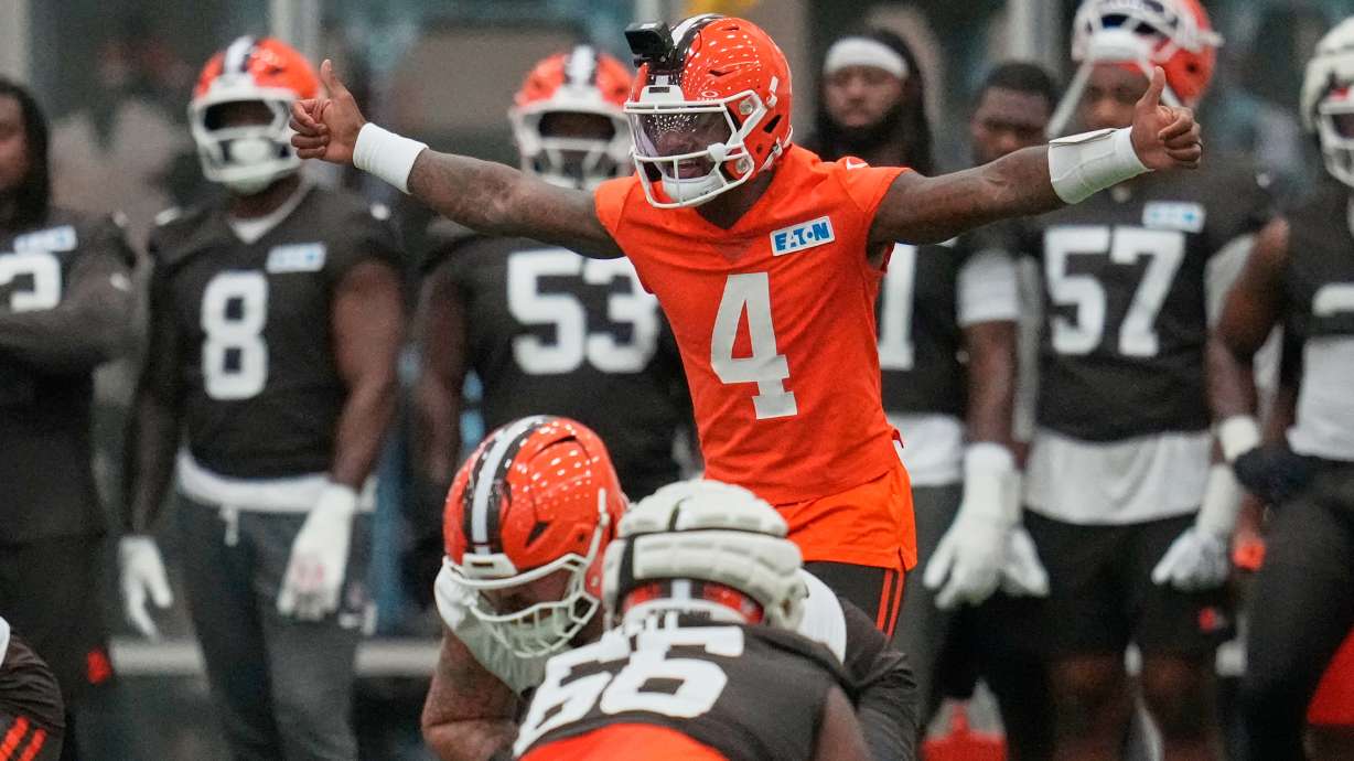 Cleveland Browns quarterback Deshaun Watson (4) during the team's NFL football training camp, Monday, Aug. 10, 2026, in Berea, Ohio.