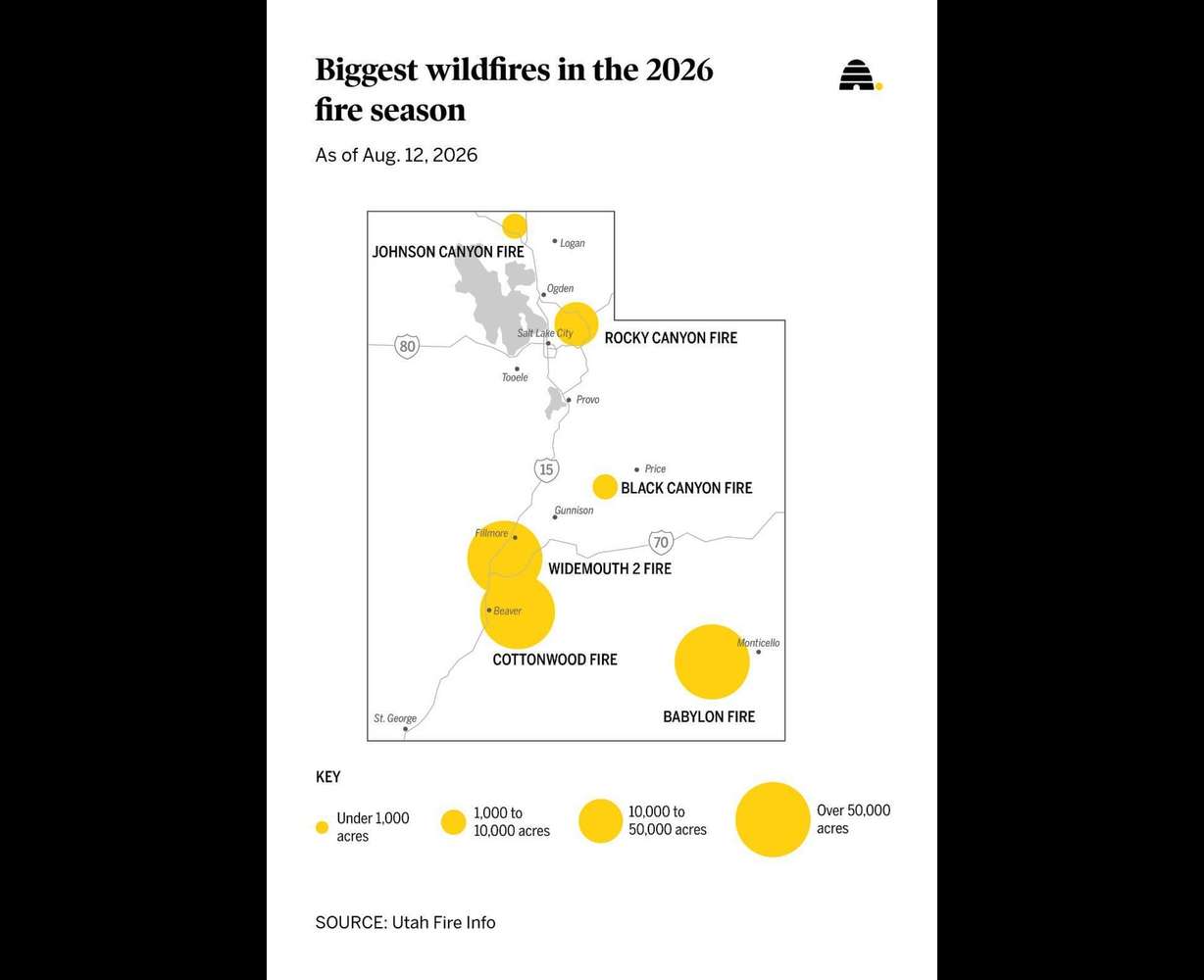 A map of the biggest wildfires in the state so far this season.