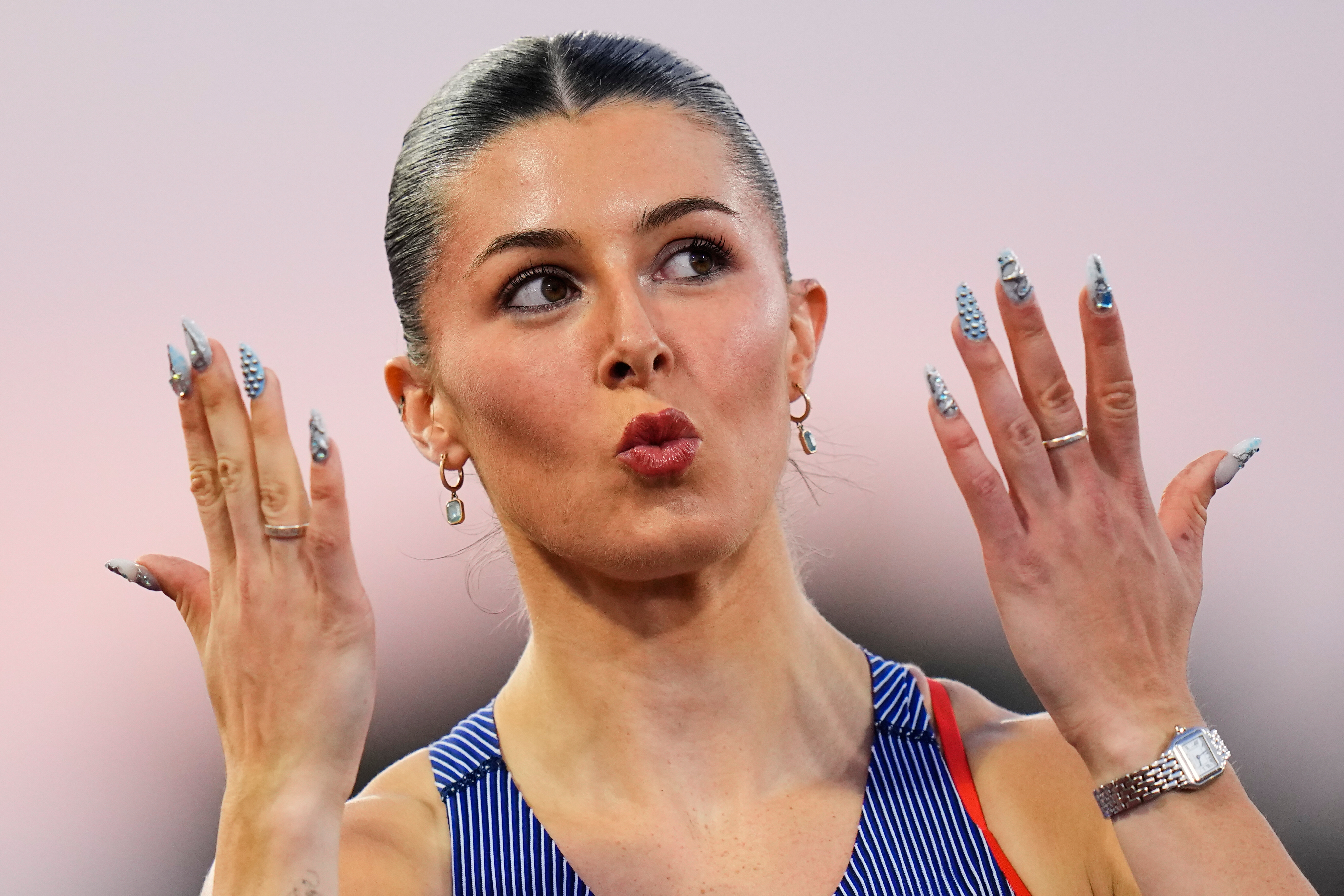 Britain's Amy Hunt reacts after her women's 200 meters semifinal at the European Athletics Championships in Birmingham, England, Wednesday, Aug. 12, 2026. 