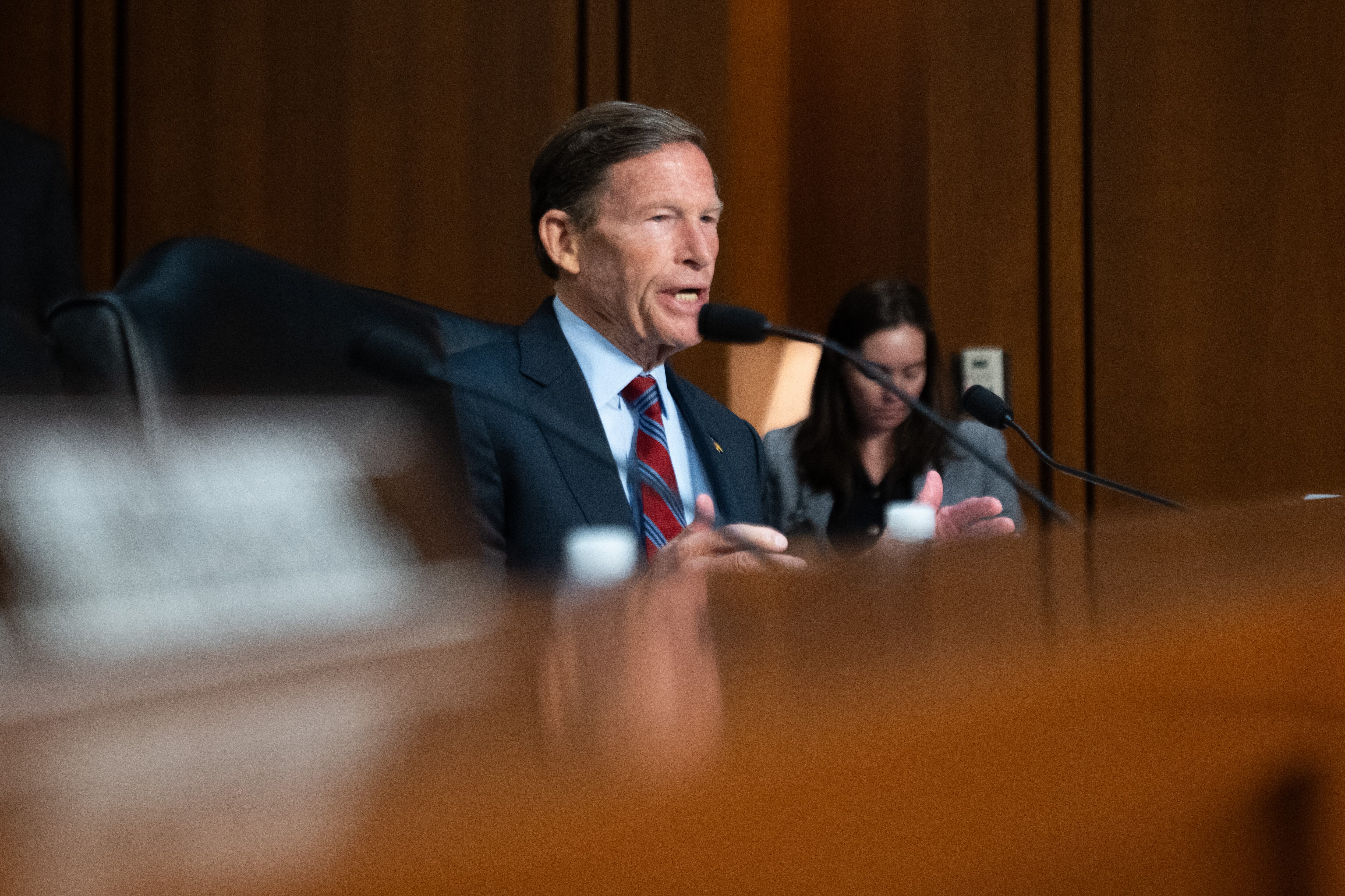 Sen. Richard Blumenthal, D-Conn., attends a Senate Judiciary Committee hearing on Capitol Hill in Washington, Wednesday, July 15.