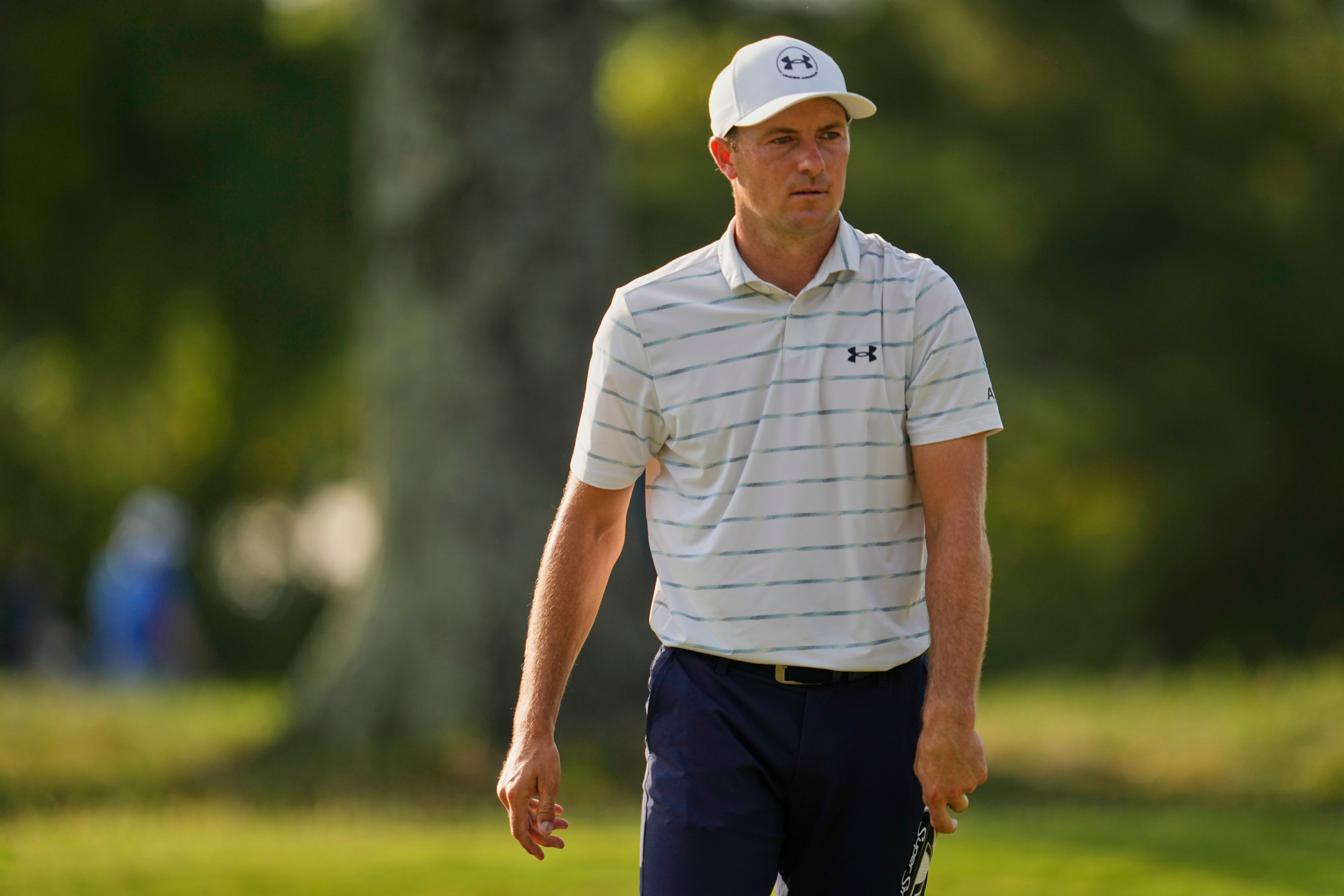 Jordan Spieth walks across the first green during the first round of the St. Jude Championship golf tournament Thursday, Aug. 13, 2026, in Memphis, Tenn. 