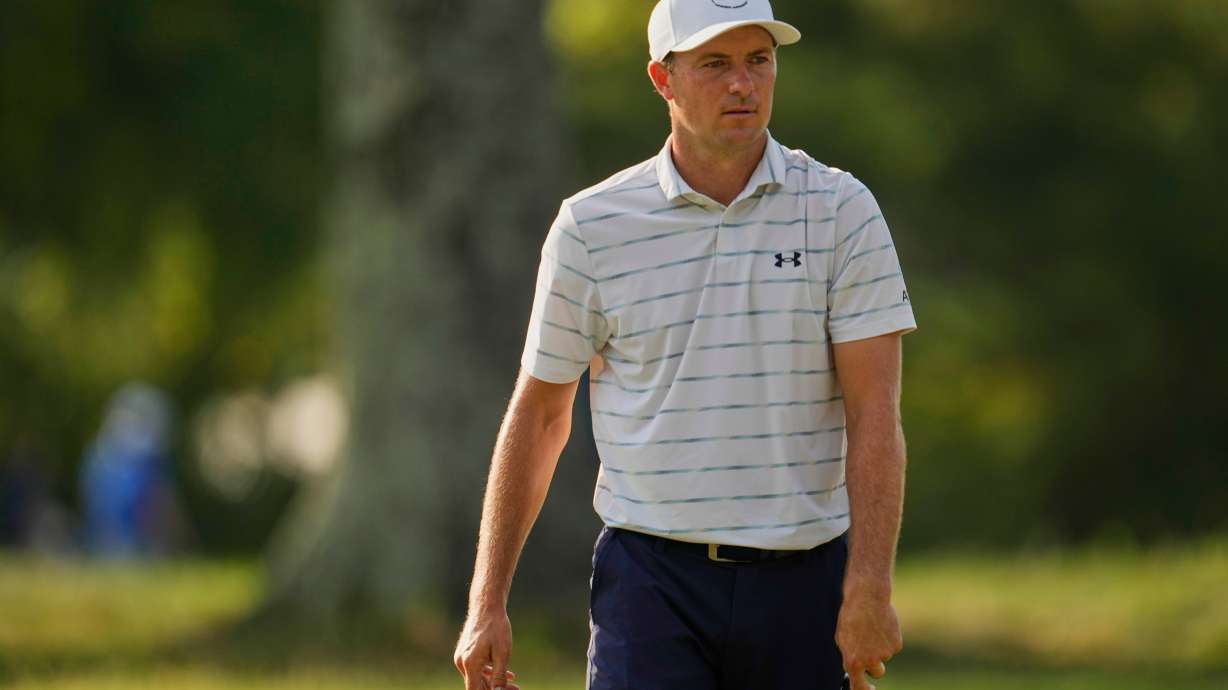 Jordan Spieth walks across the first green during the first round of the St. Jude Championship golf tournament Thursday, Aug. 13, 2026, in Memphis, Tenn.