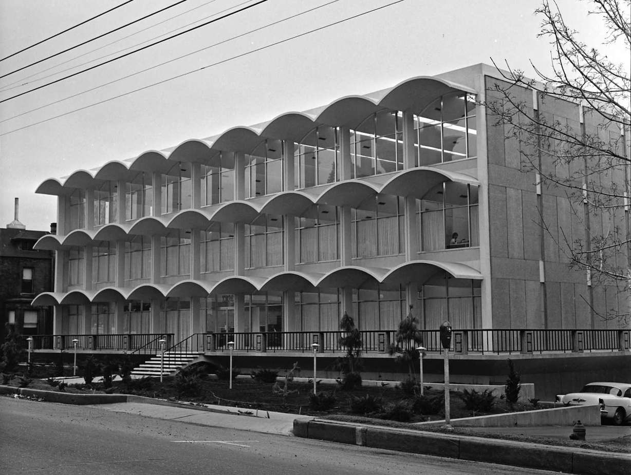 The exterior of the IBM Building is pictured in January 1962.