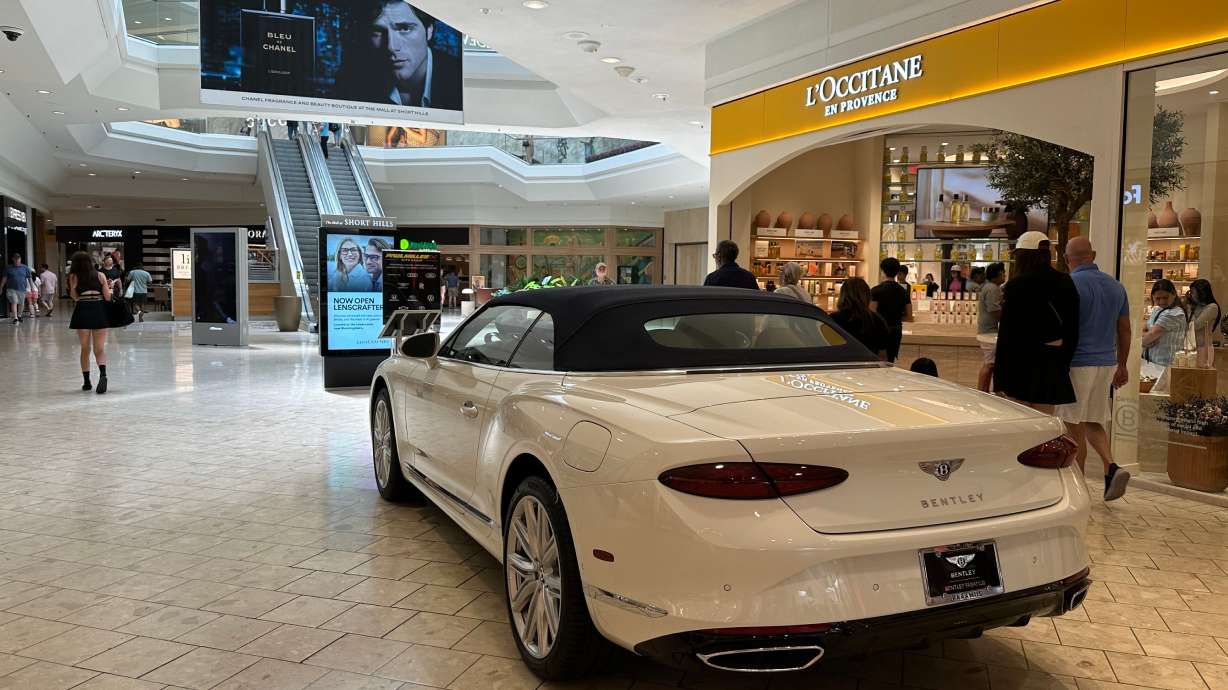 A display of a Bentley car at the Mall at Short Hills, in Short Hills, New Jersey, June 6, which has remained a premier luxury shopping destination for decades.