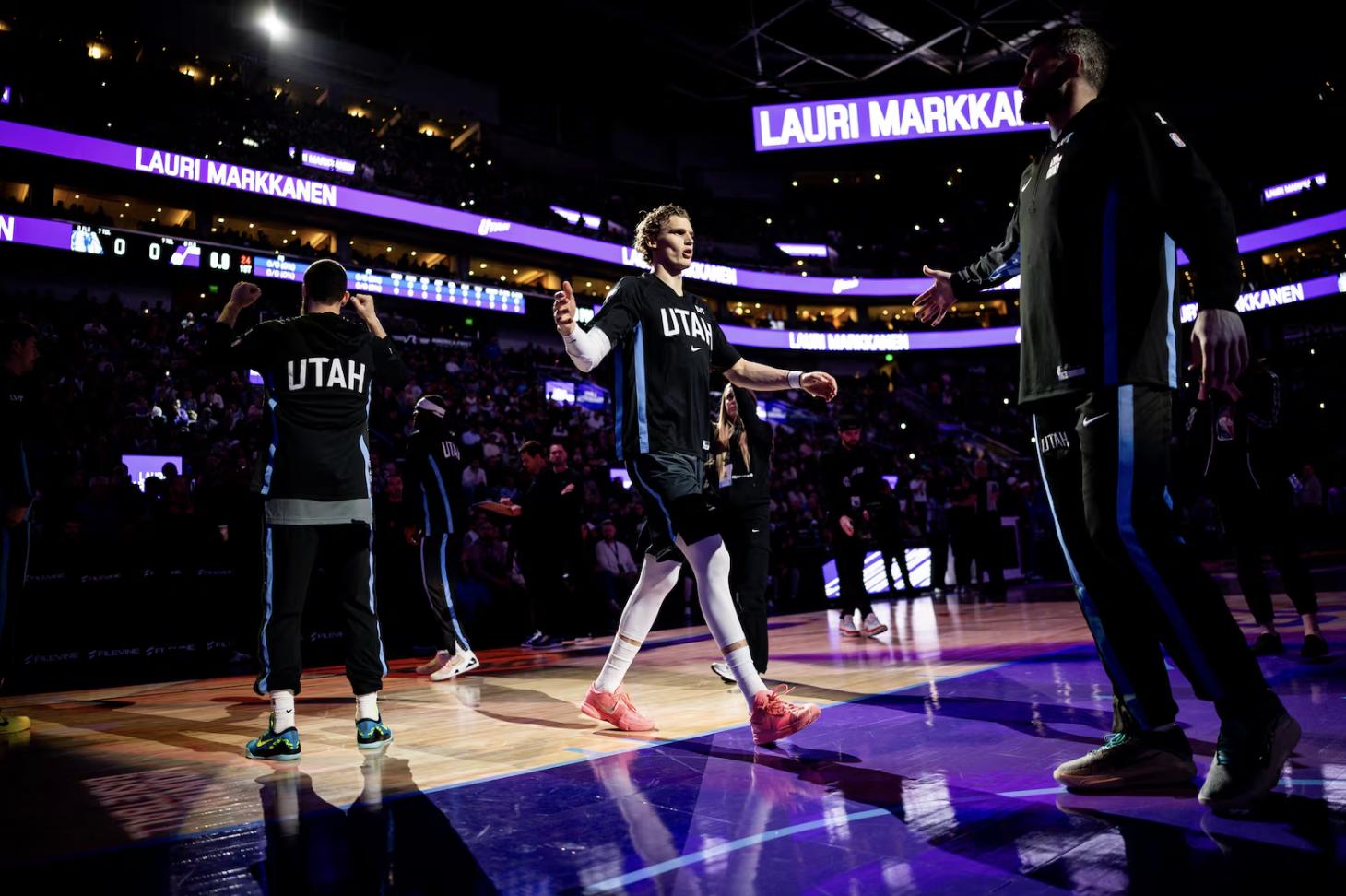 Utah Jazz forward Lauri Markkanen (23) is introduced before an NBA game against the Dallas Mavericks at the Delta Center in Salt Lake City on Jan. 8.