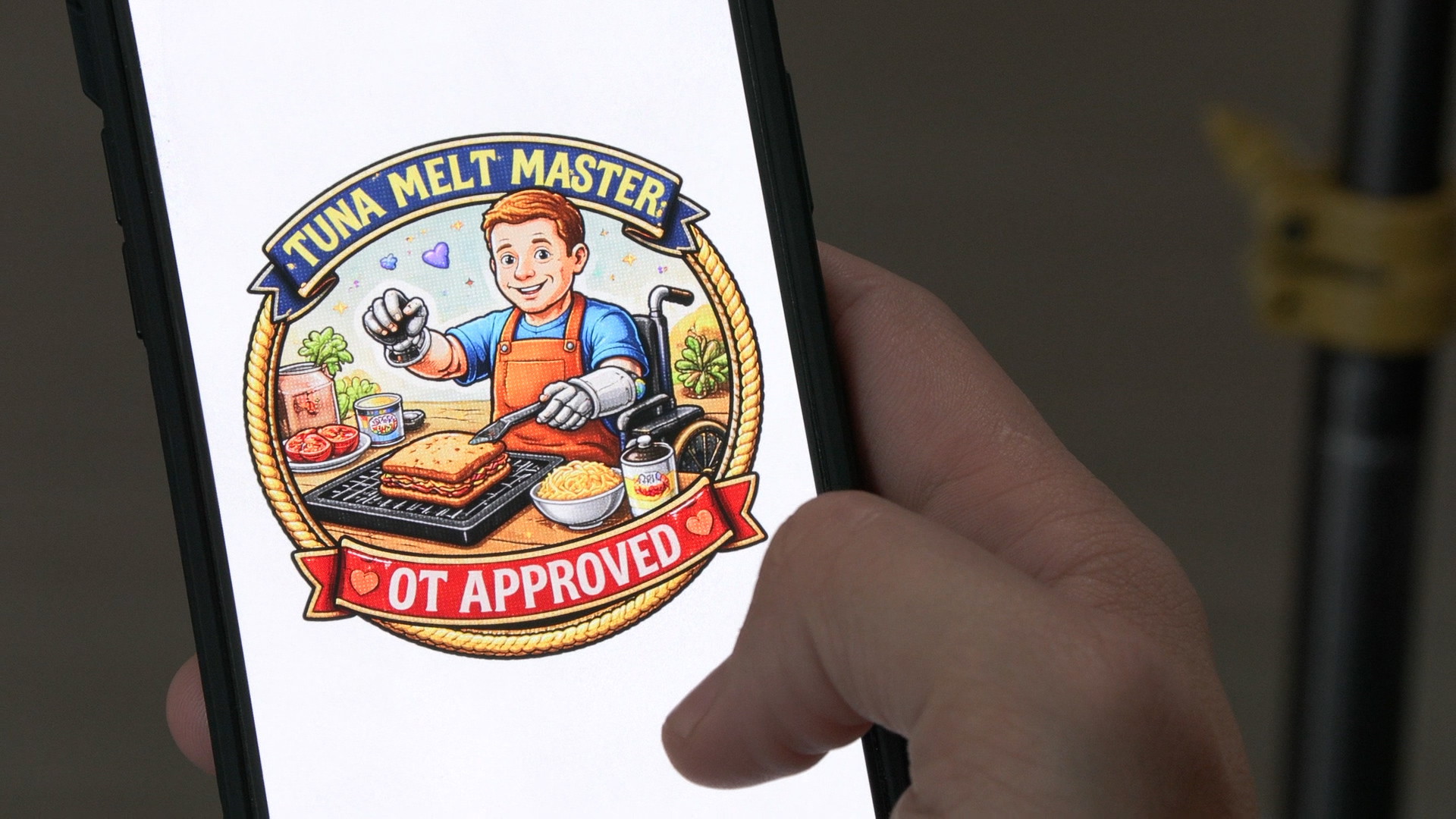 A tuna-melt merit badge sent by Alexander "Avi" Davidson's wife on April 17.