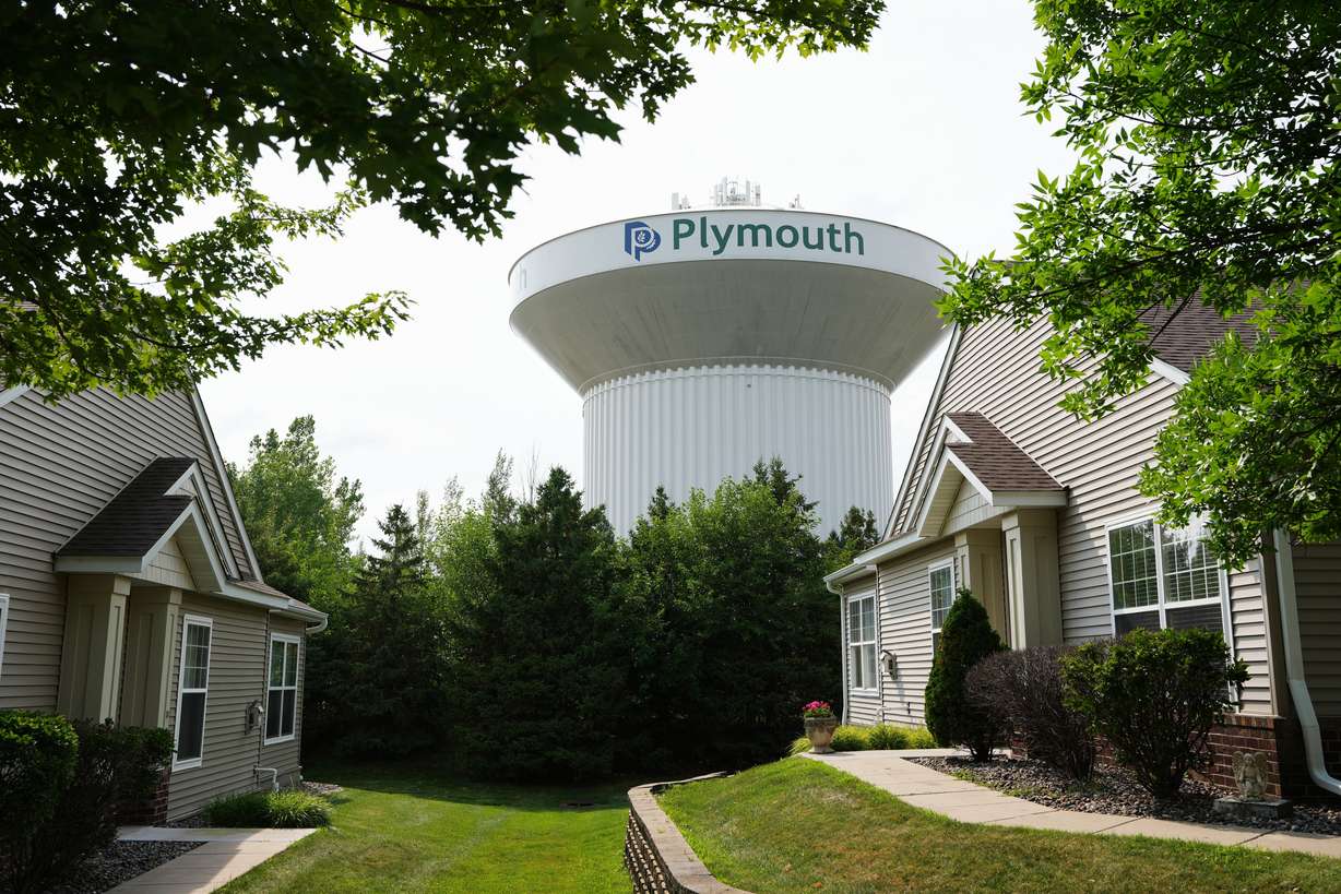 A water tower is seen July 30 in Plymouth, Minn. A cyberattack targeted the operating technology at over 30 water systems in Minnesota, including Plymouth's, earlier this week, state officials said.