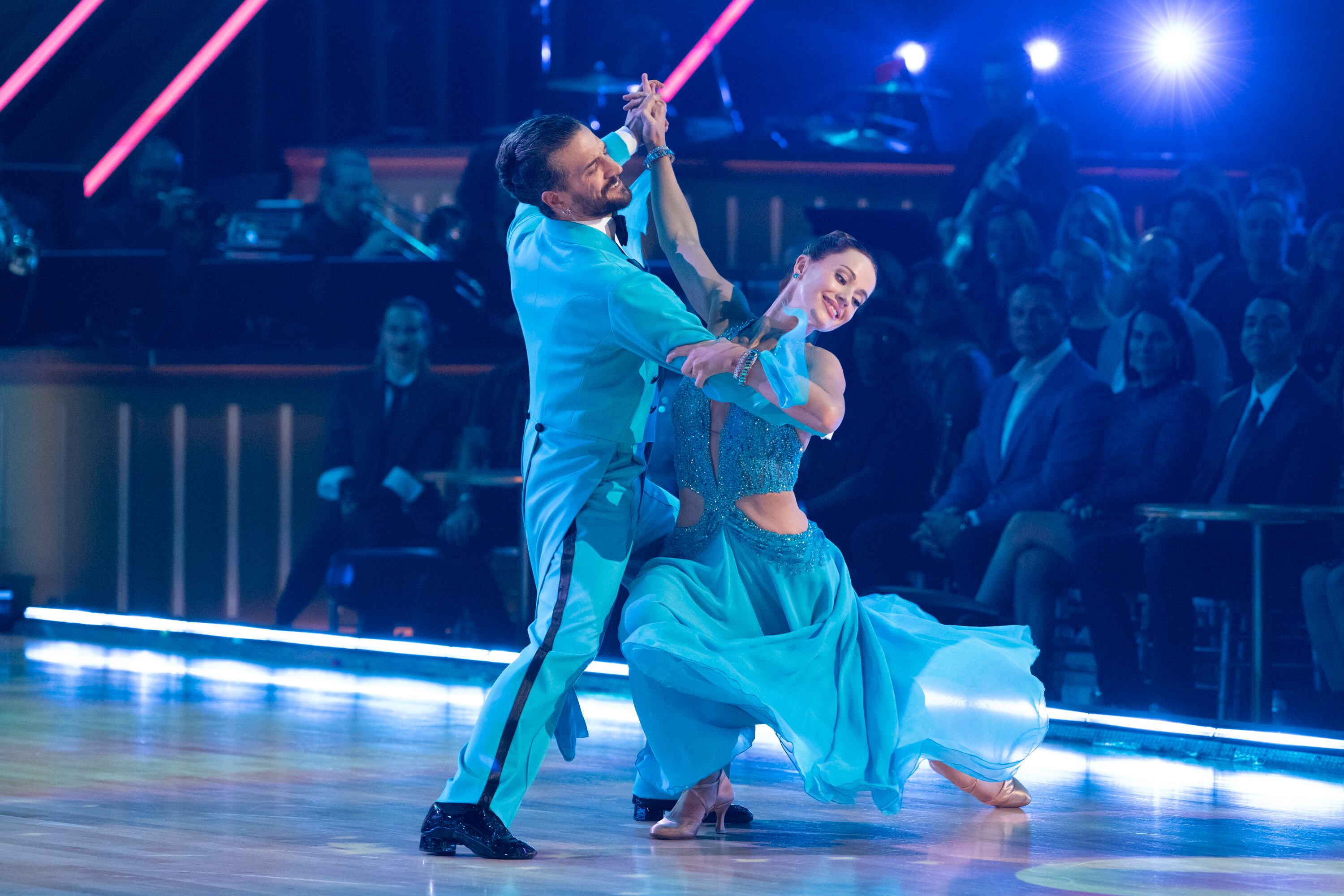 Utahn Whitney Leavitt dances with her partner Mark Ballas during “Prince Night (Semi-Finals)” on ABC's “Dancing with the Stars,” Nov. 19, 2025. Leavitt was voted off the reality show after the performance.
