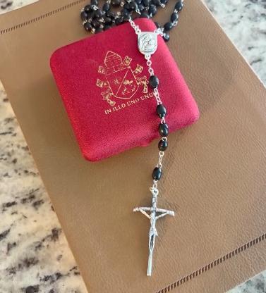 A rosary was gifted to Braden Cusick, of Tulsa, Oklahoma, by Pope Leo XIV.