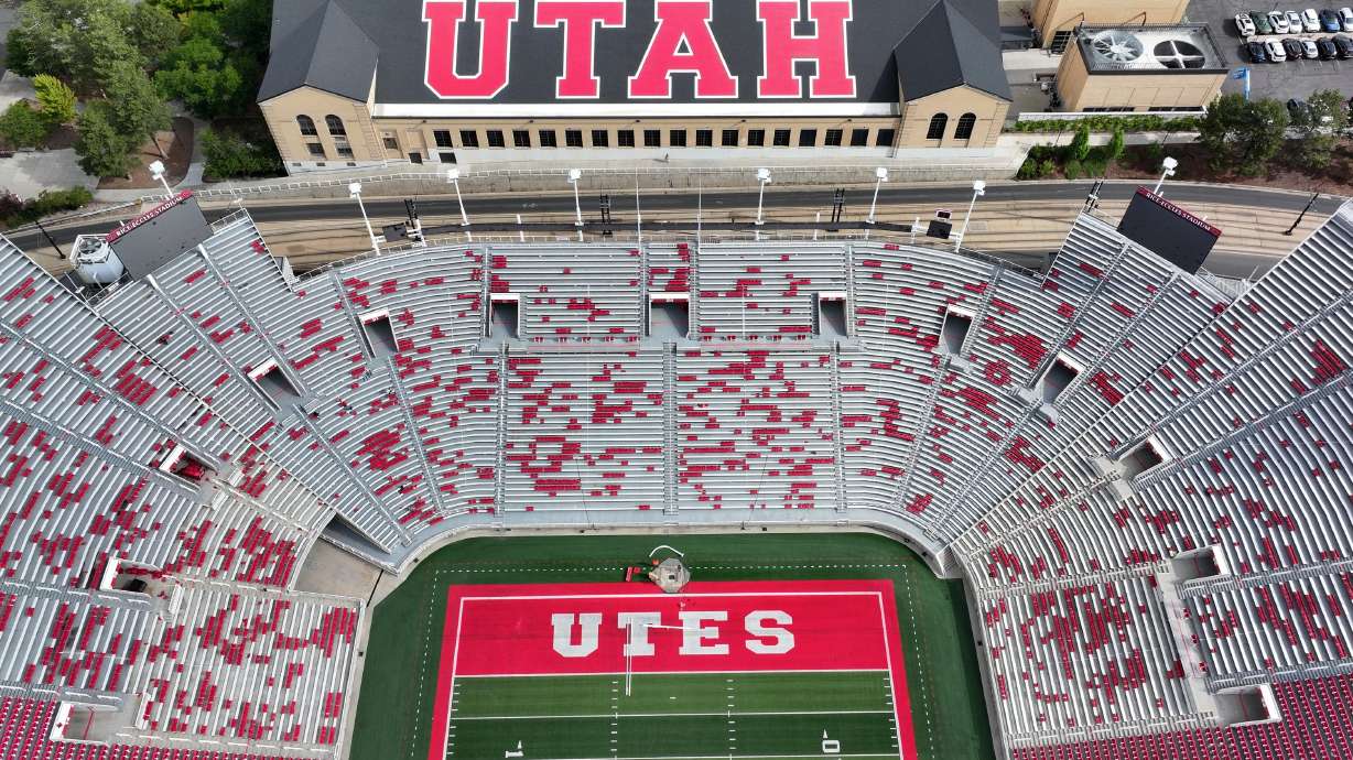The University of Utah’s Rice-Eccles Stadium in Salt Lake City on Thursday. Is Utah a red state or a blue state when it comes to football?