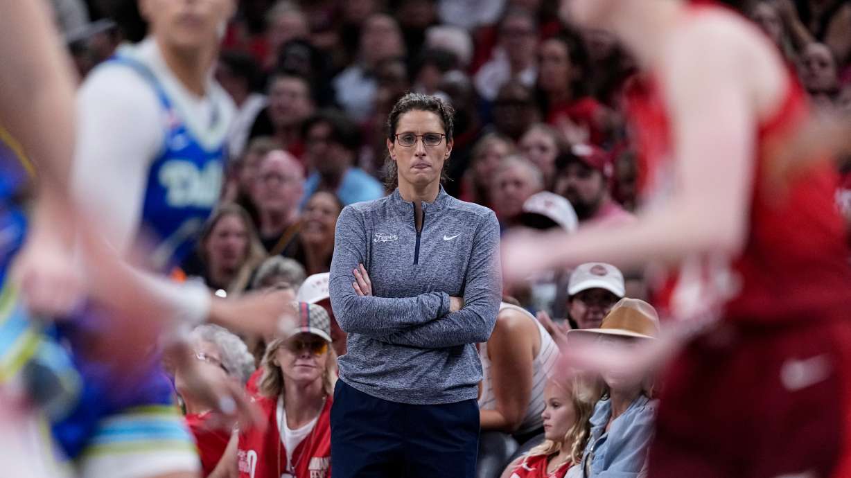 Indiana Fever head coach Stephanie White watches from the sideline in the second half of a WNBA basketball game against the Dallas Wings in Indianapolis, Friday, Aug. 14, 2026.