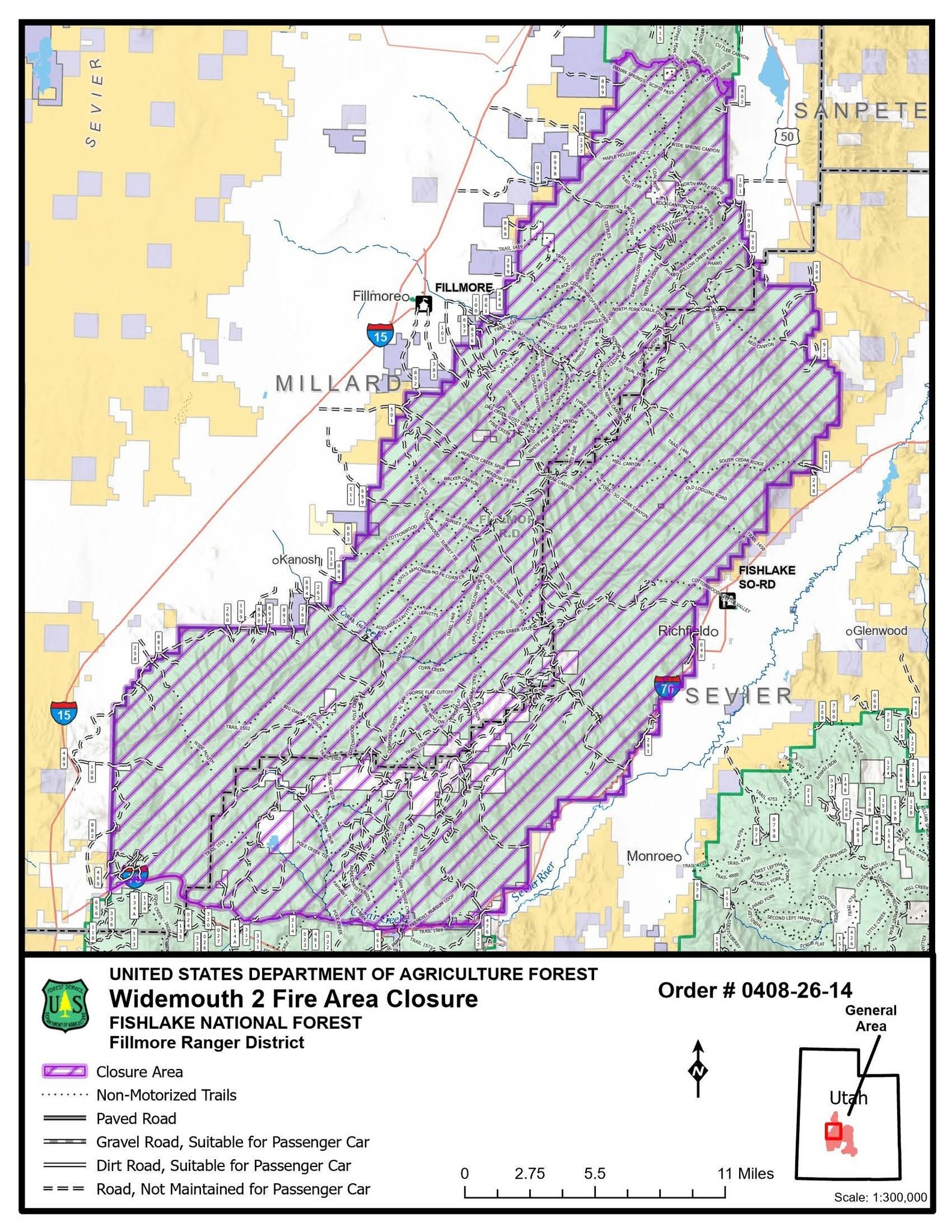 The closure area for the Widemouth 2 Fire remains in force as of August 15, 2026.