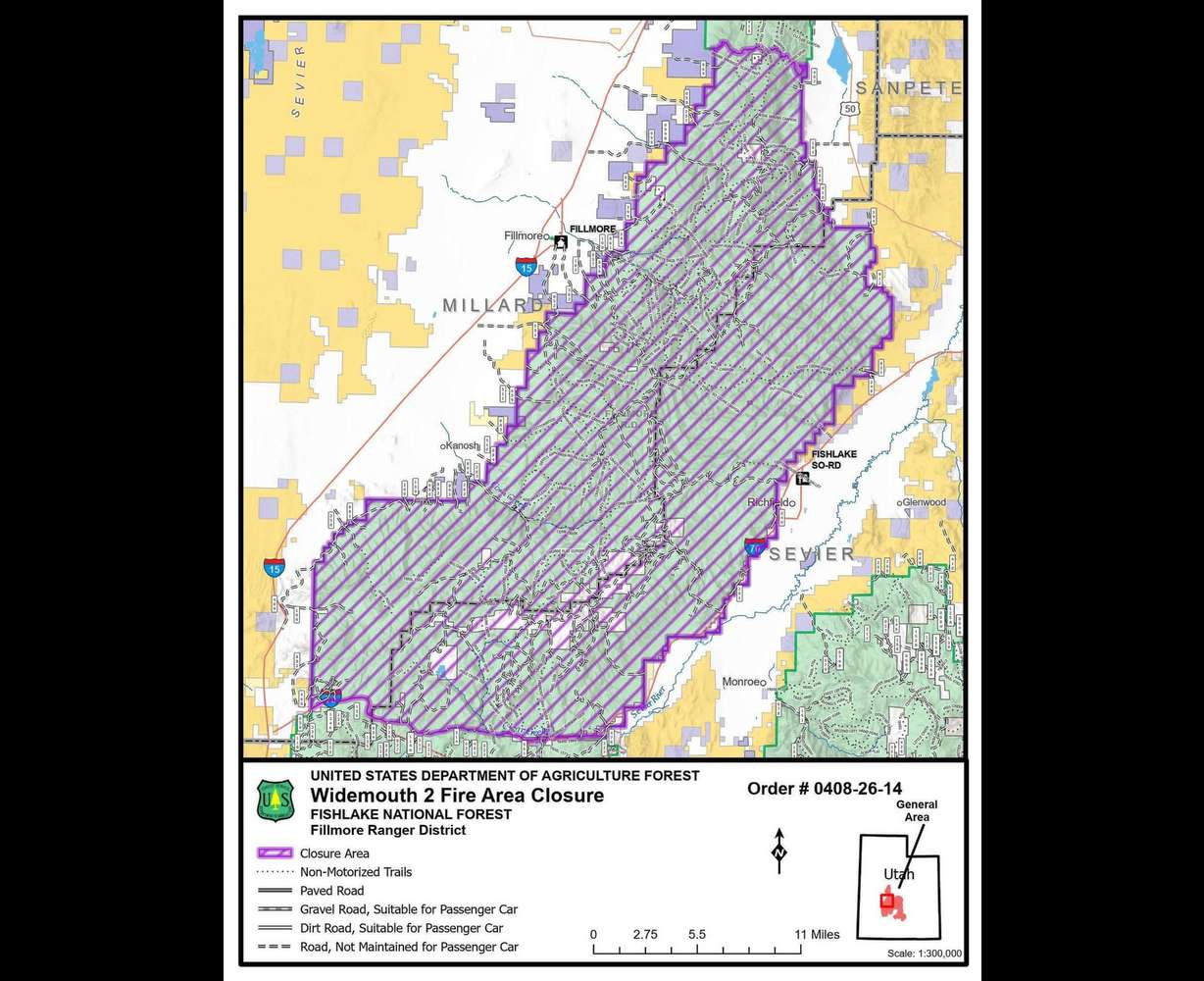 The closure area for the Widemouth 2 Fire remains in force as of August 15, 2026.