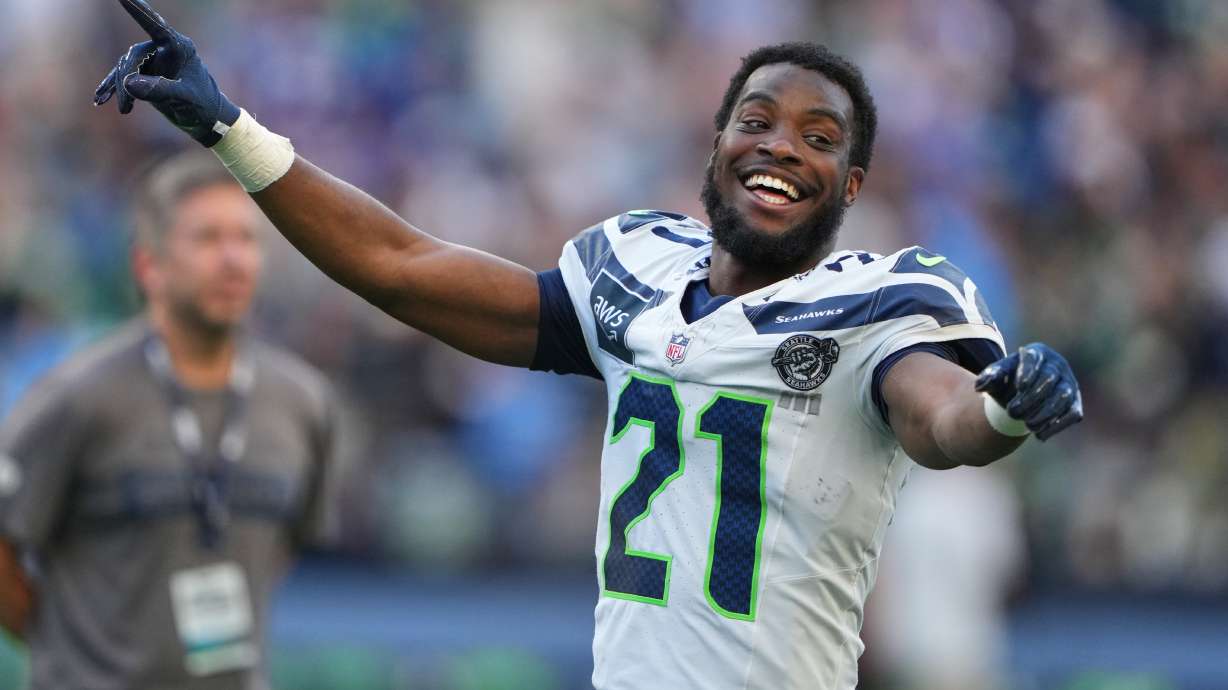 Seattle Seahawks cornerback Devon Witherspoon reacts after the NFL football team's training camp, Saturday, Aug. 8, 2026, in Seattle.