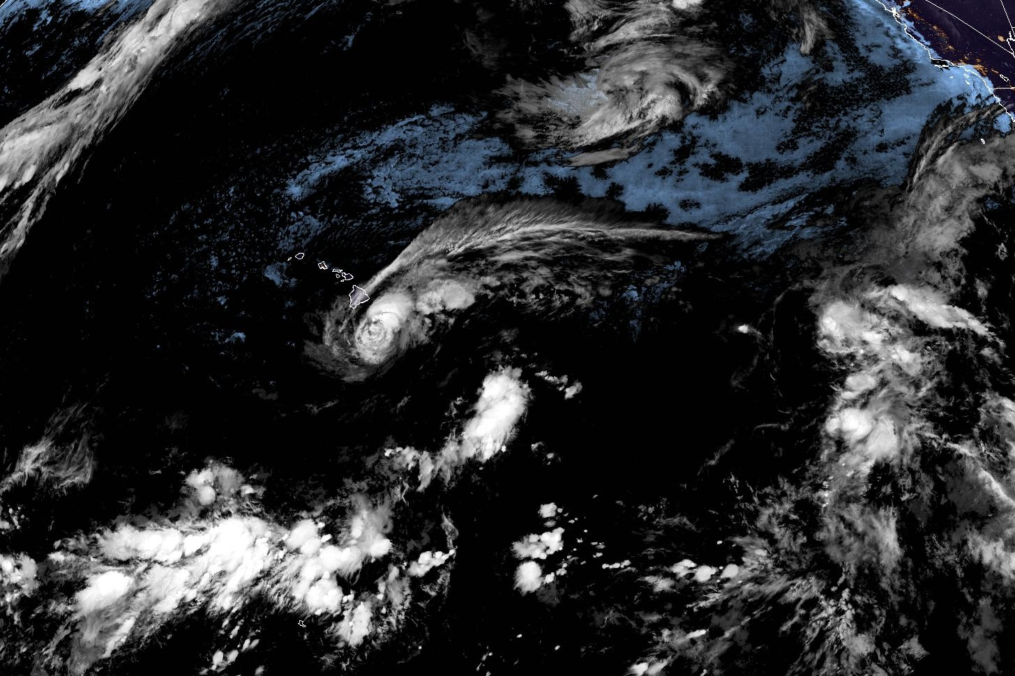 This satellite image released by NOAA shows Tropical Storm Lala over the Pacific Ocean, near Hawaii, on Saturday.