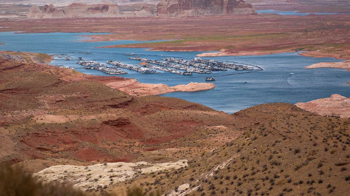 The Wahweap Marina floats on Lake Powell at the Glen Canyon National Recreation Area, on Saturday.