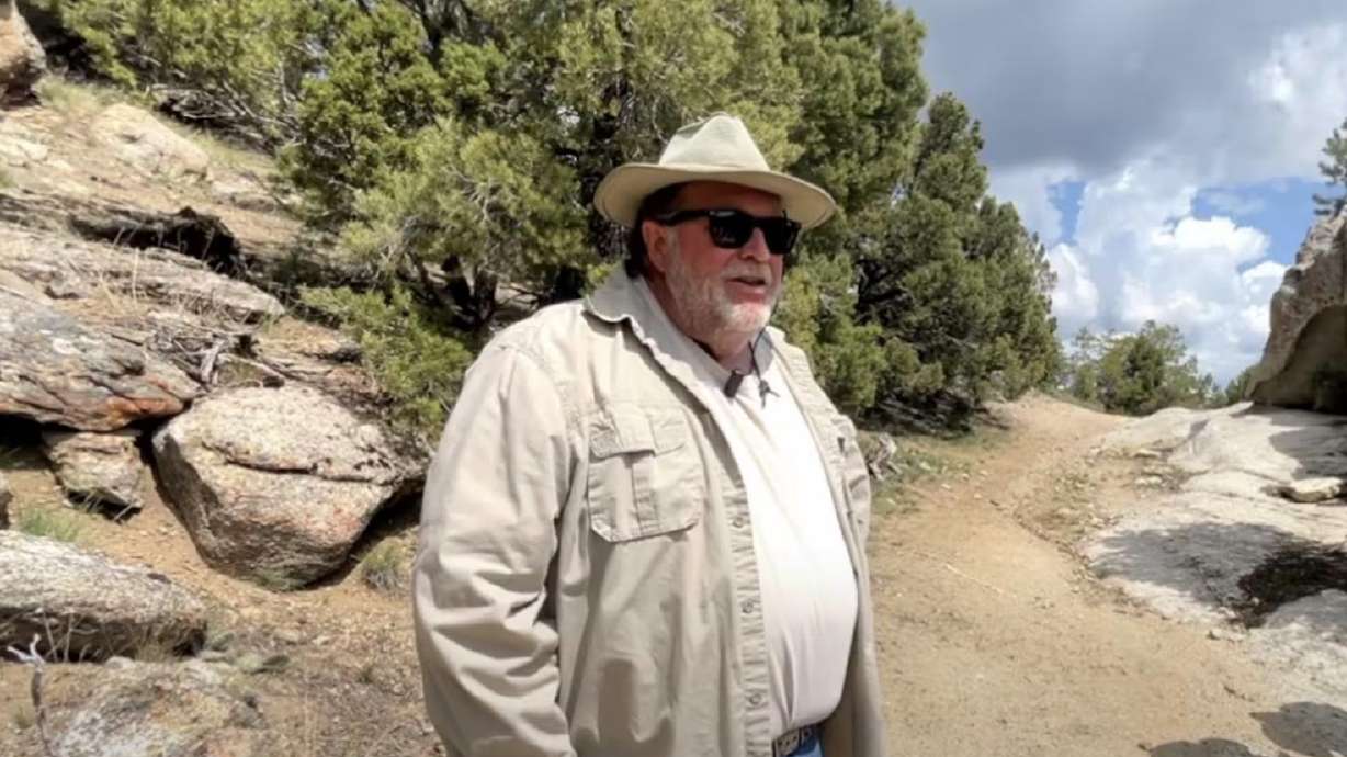 Jerry Eichhorst, an amateur historian in the City of Rocks National Reserve in Cassia County, Idaho, in May.