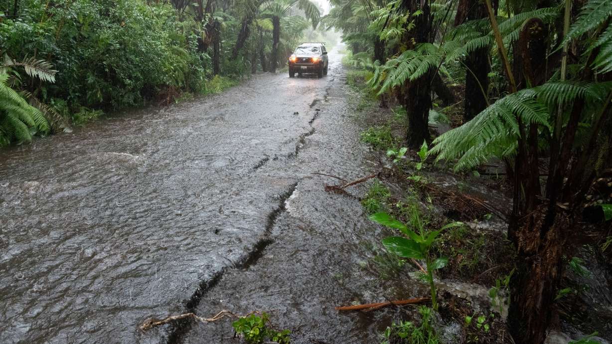 A rural road floods in Volcano Village on Hawaii Island, on August 15. Hurricane Lala on Saturday lashed Hawaii's Big Island with heavy rain and strong winds, as forecasters warned of potentially dangerous flooding across the U.S. Pacific island state. Lala strengthened into a Category 1 hurricane at around 9:00 am local time, generating winds of up to 75 miles per hour.