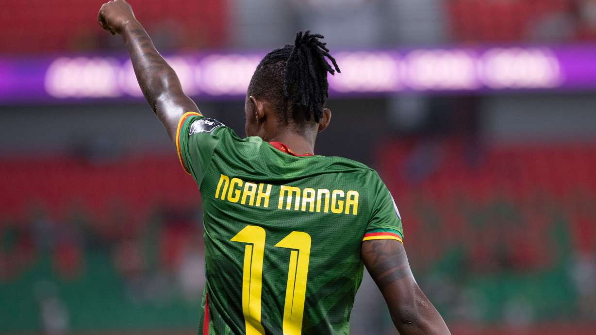 Cameroon's Marie Ngah celebrates after scoring her team's third goal against Malawi during the Women AFCON 2026 final soccer match, in Rabat, Morocco, Sunday, Aug. 16, 2026.