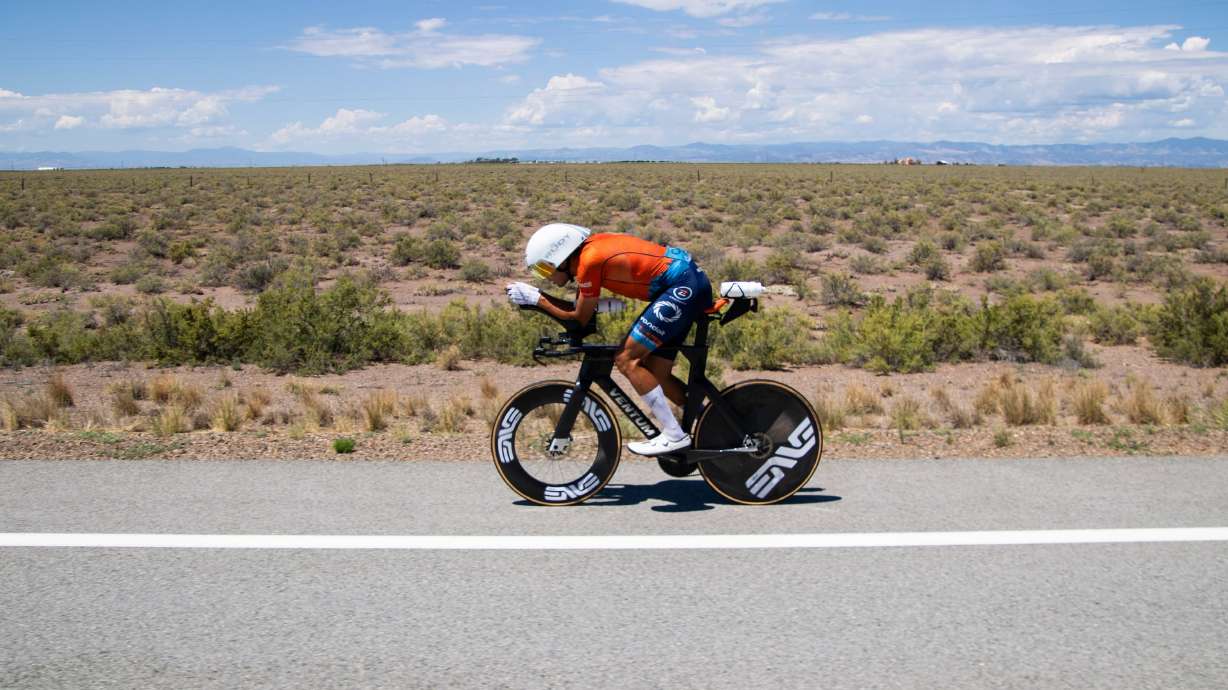 Endurance cyclist Matthew Lefthand of South Ogden on July 26. He became the first rider in history to average more than 30 miles per hour over 200 miles on a certified road course using a standard, upright bicycle.