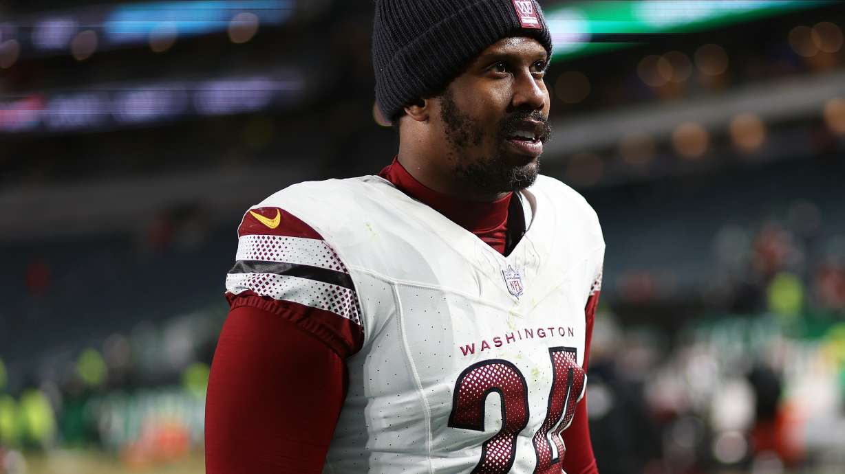 FILE - Washington Commanders linebacker Von Miller (24) looks on after an NFL football game against the Philadelphia Eagles, on Jan. 4, 2026, in Philadelphia.