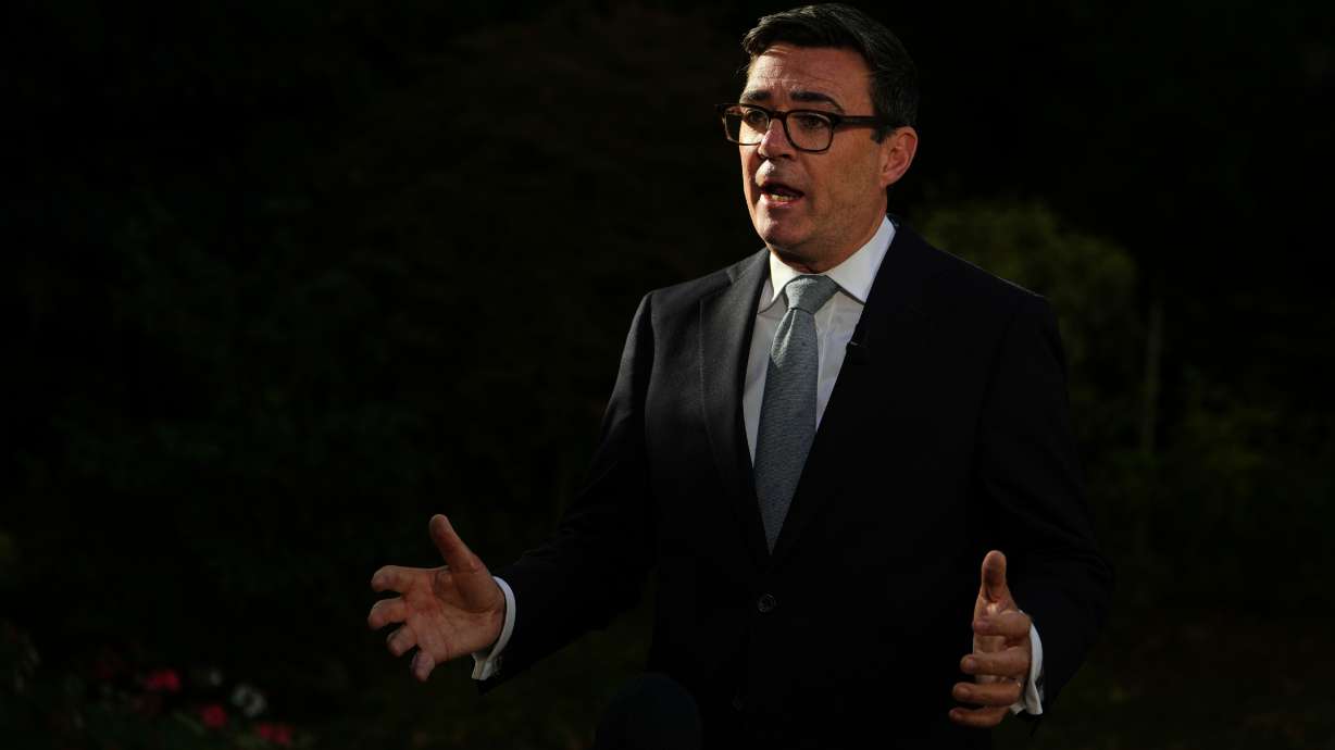 Britain's Prime Minister Andy Burnham speaks to the media after chairing a COBR meeting at Downing Street on the UK's ongoing response to extreme heat, wildfires and drought in London, Wednesday.