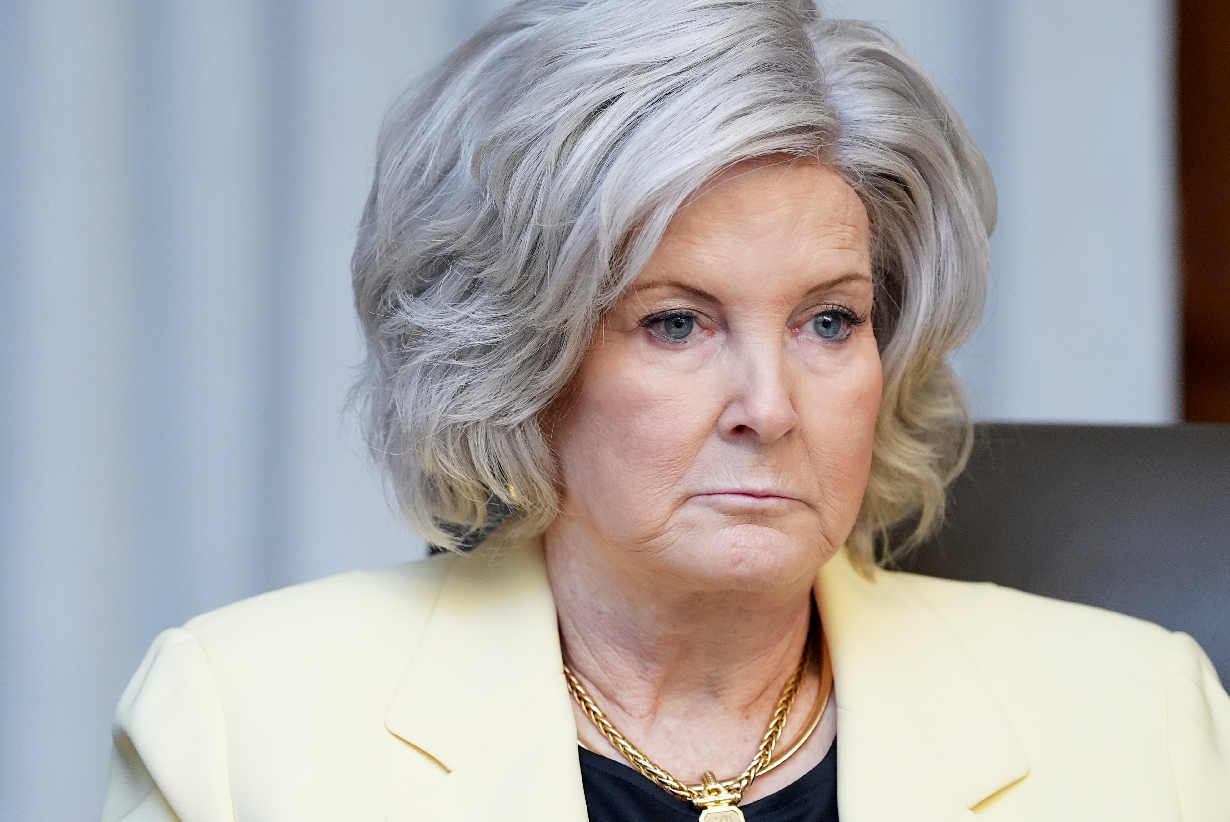 White House Chief of Staff Susie Wiles listens during a cabinet meeting, July 31, at Camp David, the presidential retreat, near Thurmont, Md.