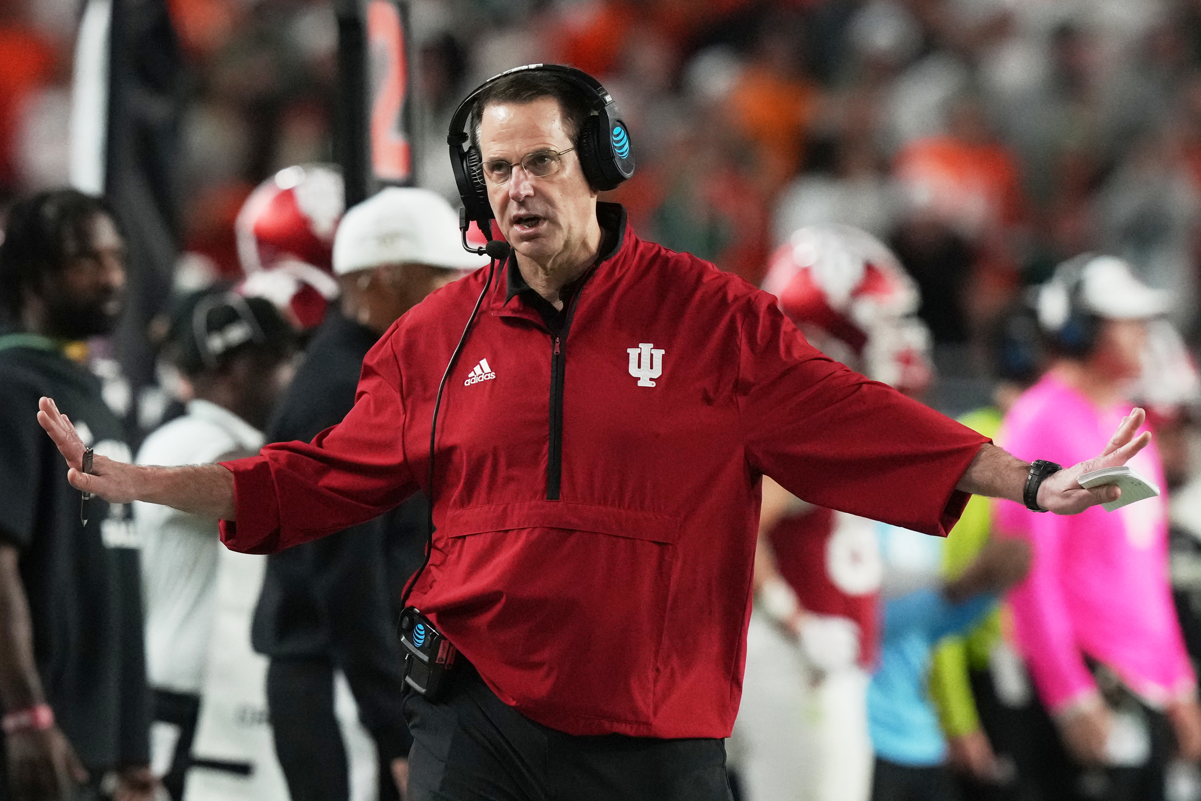 FILE - Indiana head coach Curt Cignetti reacts during the second half of the College Football Playoff national championship game against Miami, Jan. 19, 2026, in Miami Gardens, Fla. 