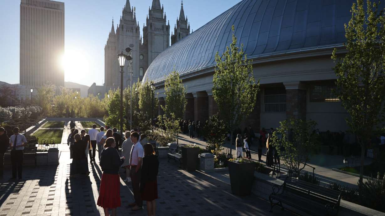 The sun rises on the Salt Lake Temple and the Salt Lake Tabernacle during the morning session of general conference in Salt Lake City, April 4. The church announced new Temple Square experiences on Monday.